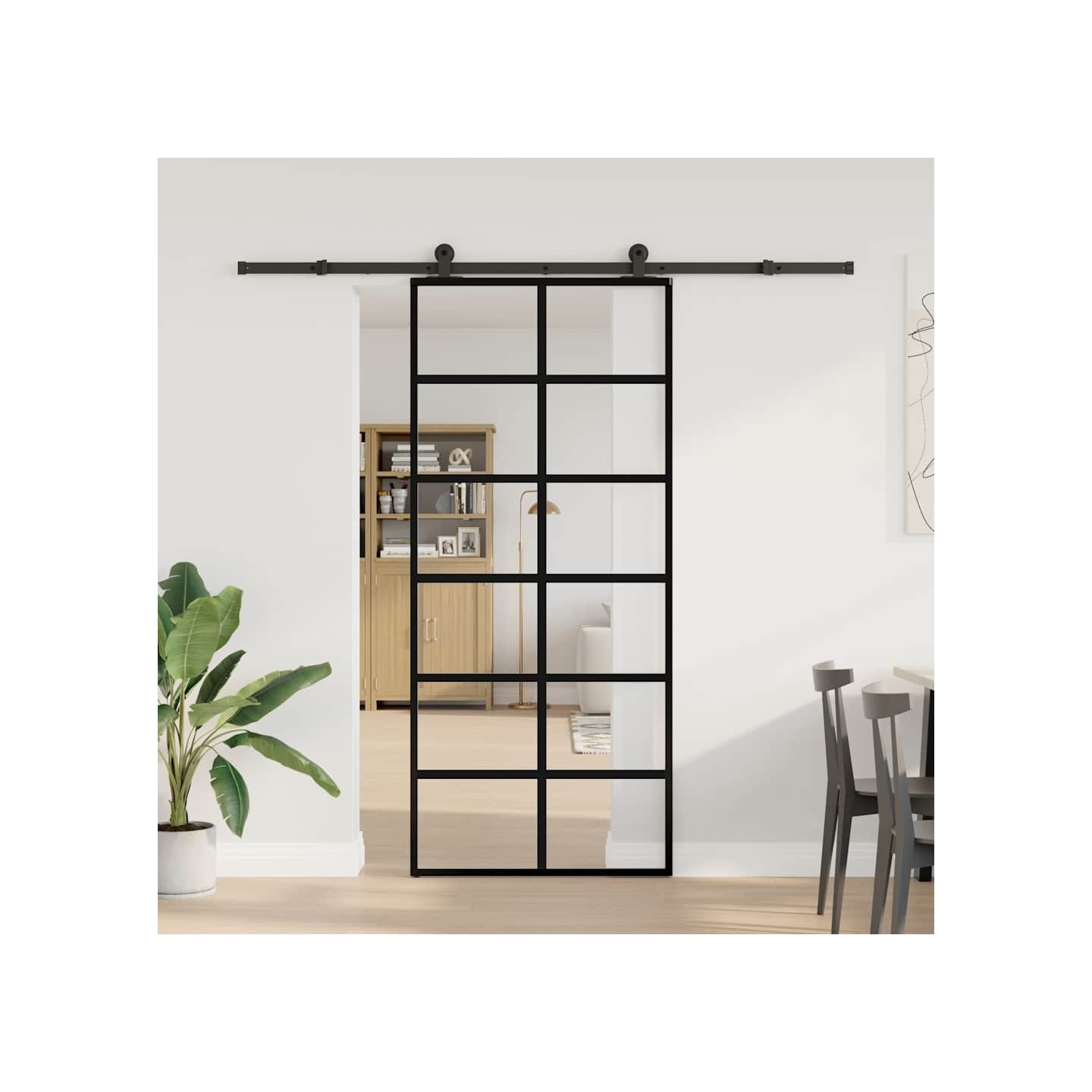 Porte coulissante avec kit de quincaillerie 90x205 cm Verre ESG