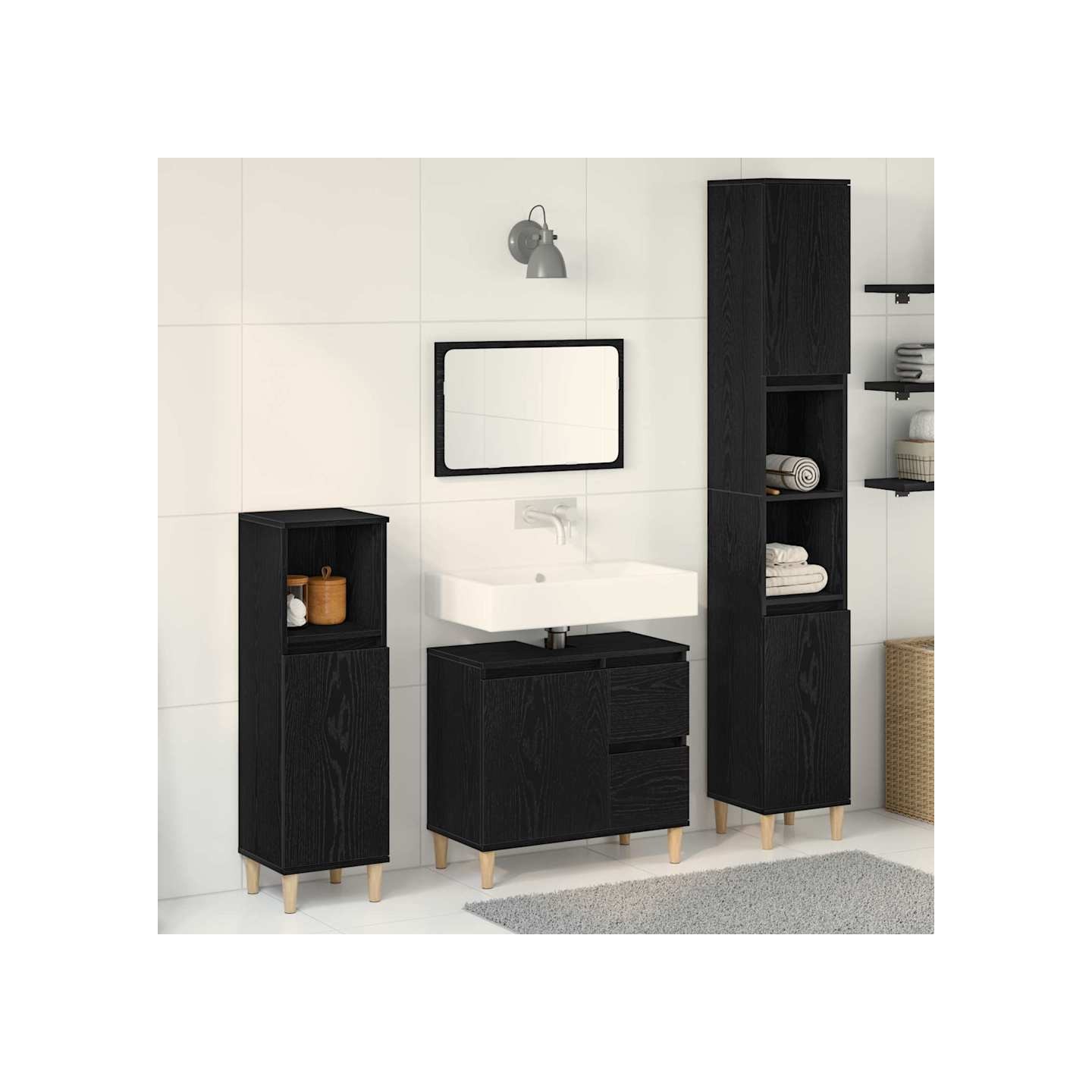 Ensemble de mobilier de salle de bain 3 pc Chêne noir