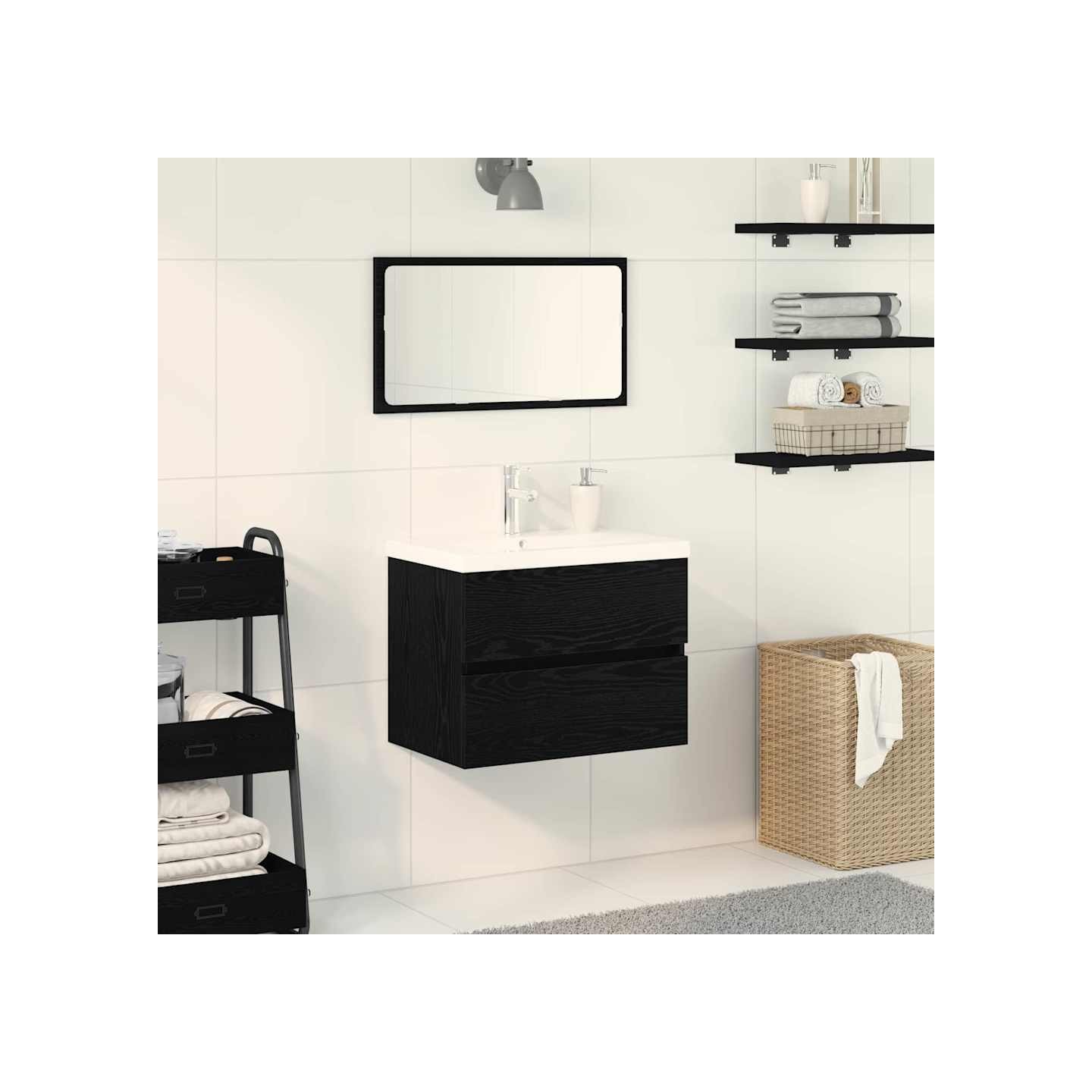 Meuble de Lavabo de Salle de Bain Chêne noir 60 x 39 x 62 cm