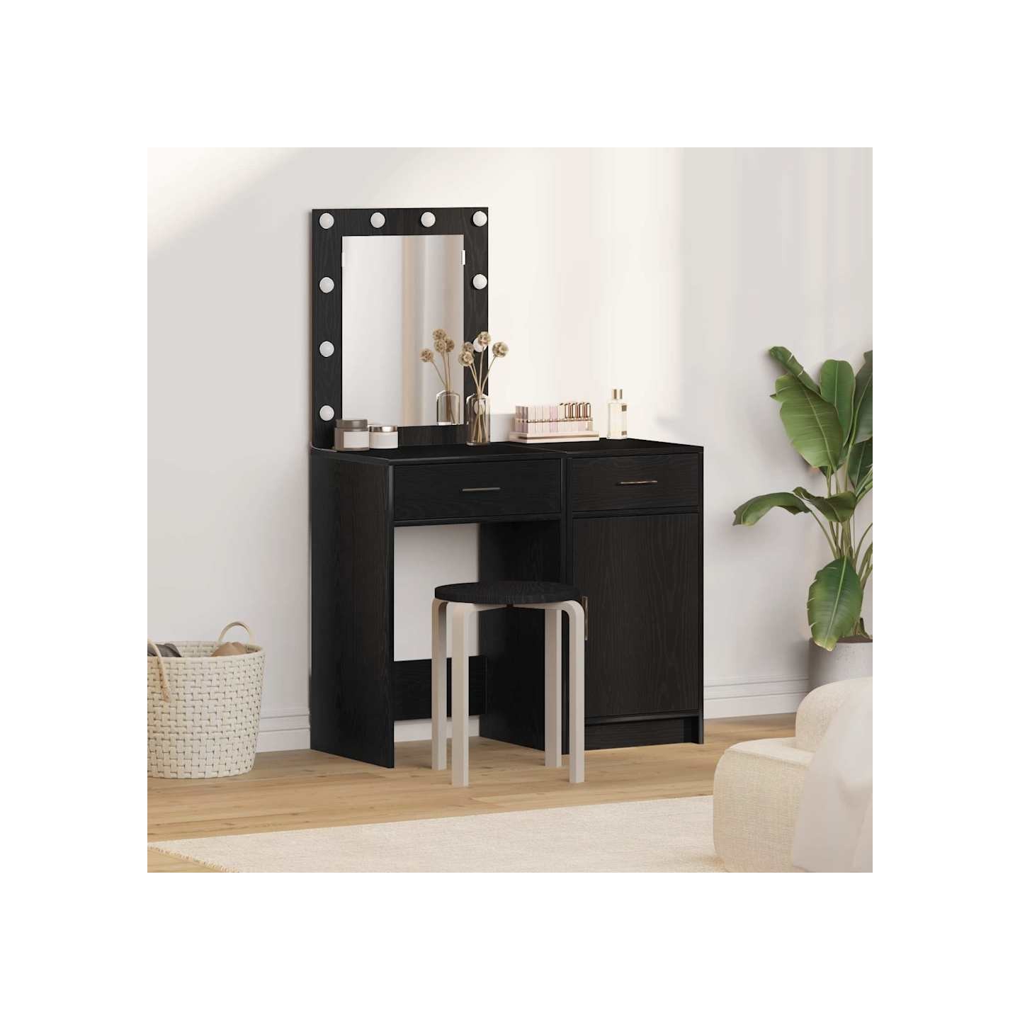 Table de Toilette 2 pc Noir 50 x 41 x 135 cm Bois d'ingénierie
