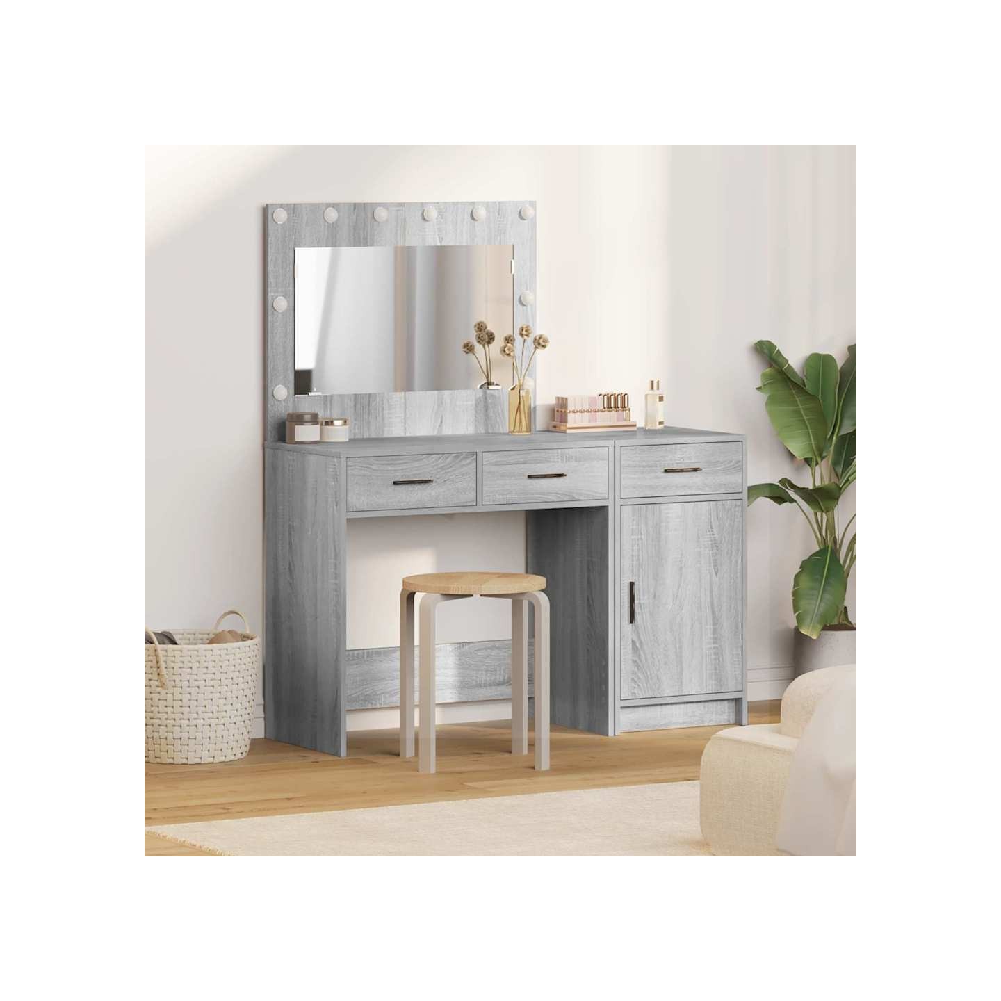 Table de Toilette 2 pc Gris 40 x 41 x 75 cm Bois d'ingénierie