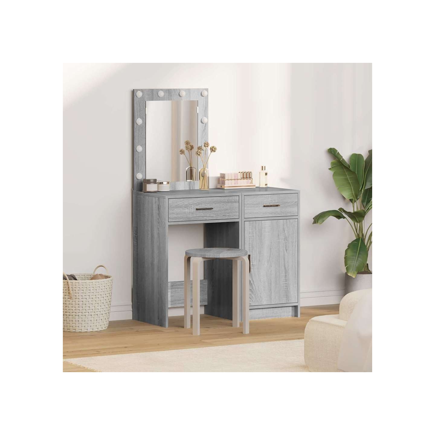 Table de Toilette 2 pc Gris 50 x 41 x 135 cm Bois d'ingénierie