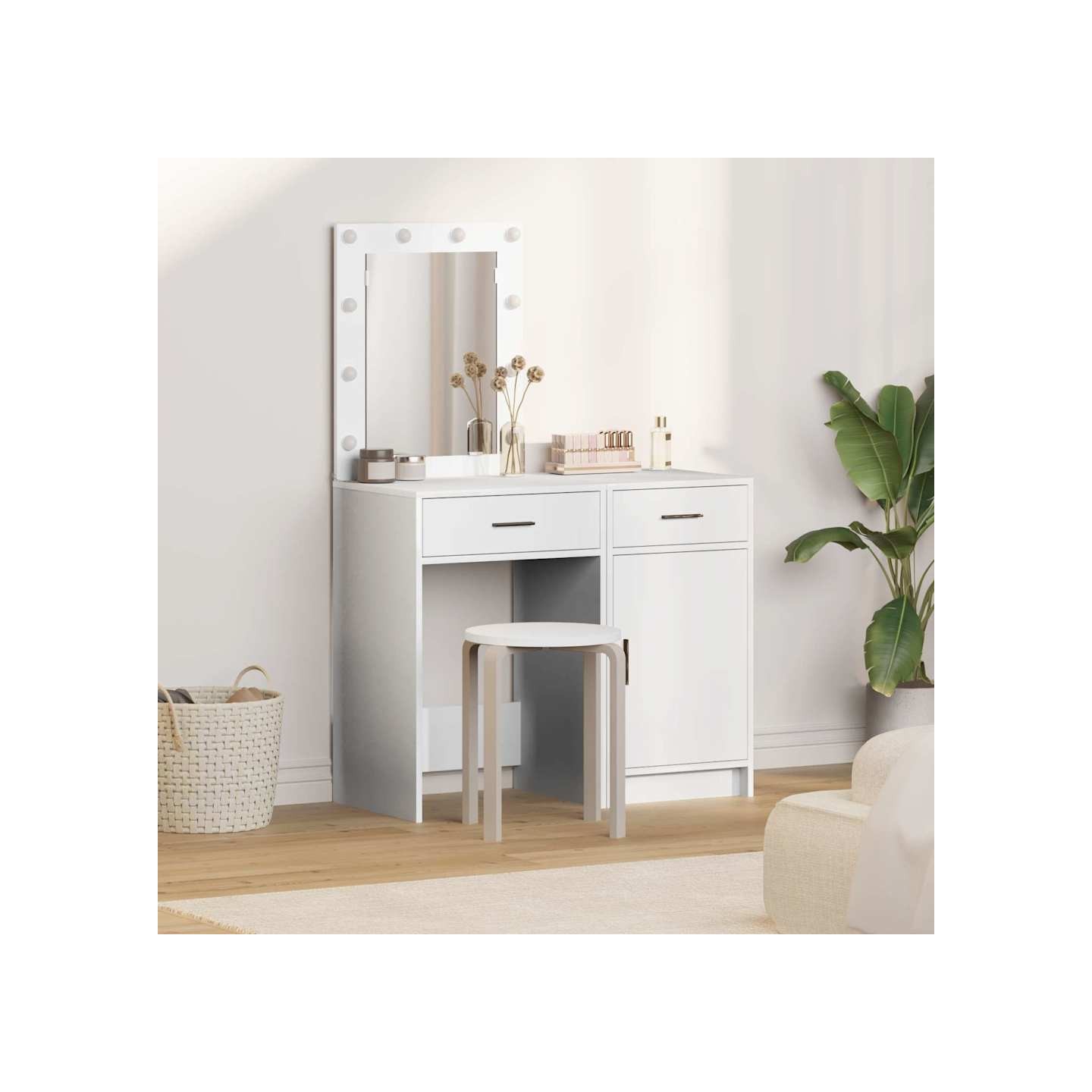 Table de Toilette 2 pc Blanc 50 x 41 x 135 cm Bois d'ingénierie