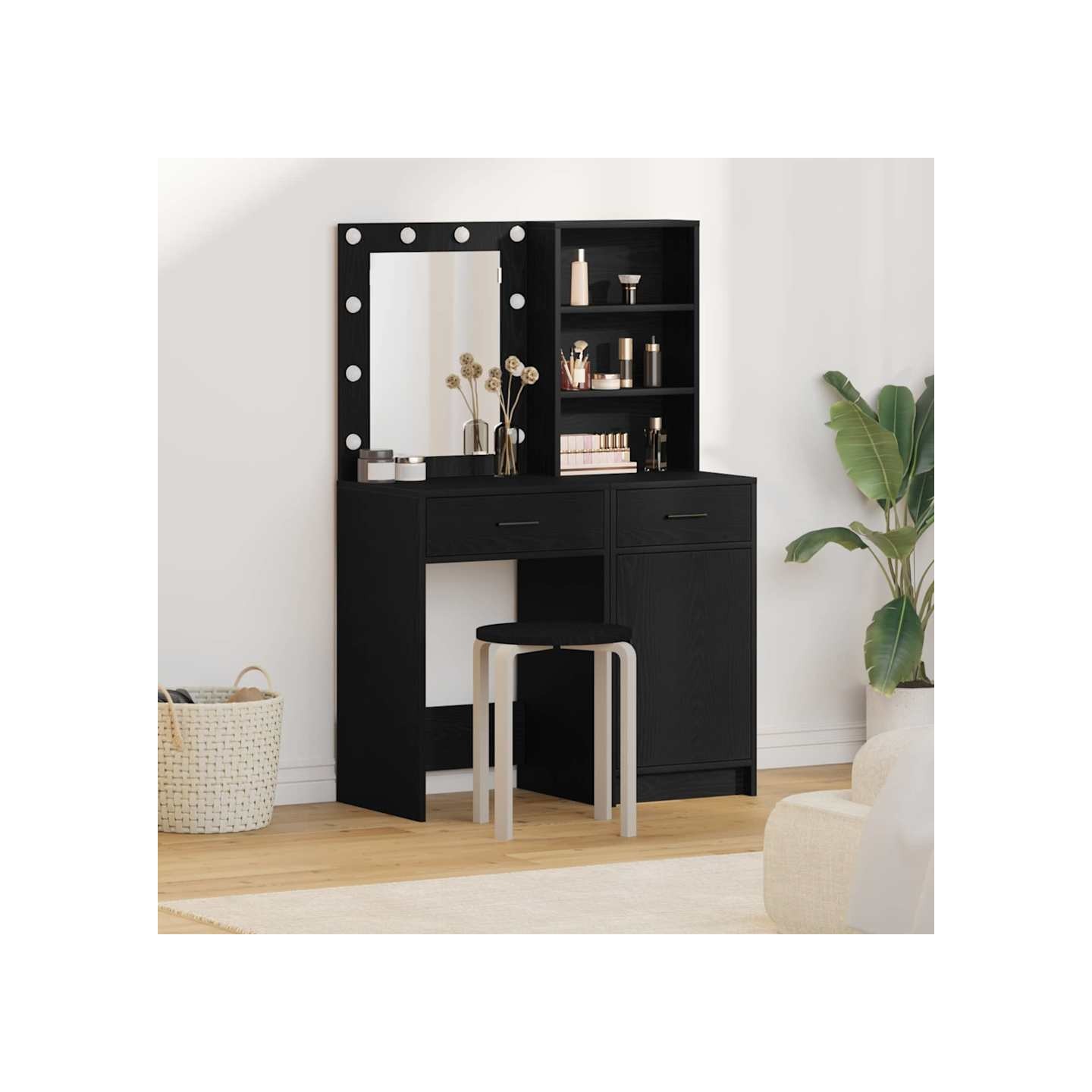 Ensemble de Coiffeuse 2 pc Chêne noir Bois d'ingénierie