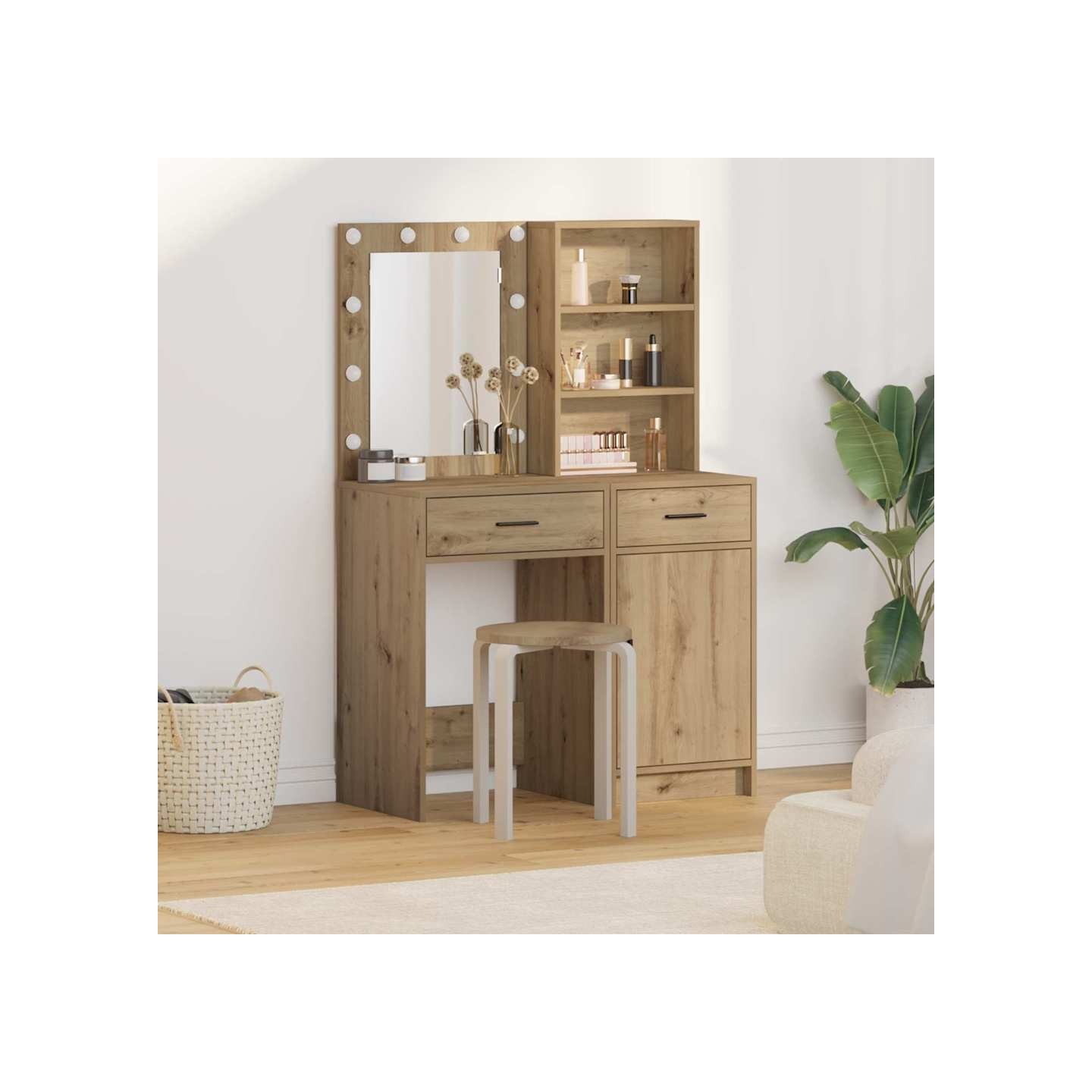 Ensemble de Coiffeuse 2 pc Chêne artisanal Bois d'ingénierie
