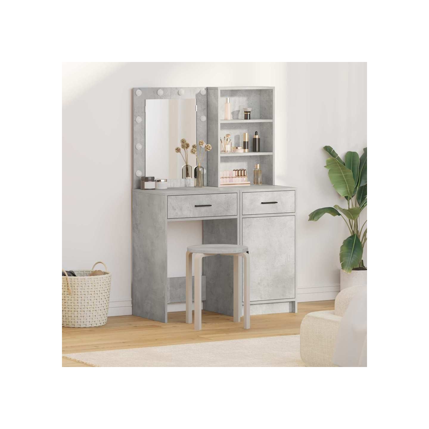 Ensemble de Coiffeuse 2 pc Gris béton Bois d'ingénierie