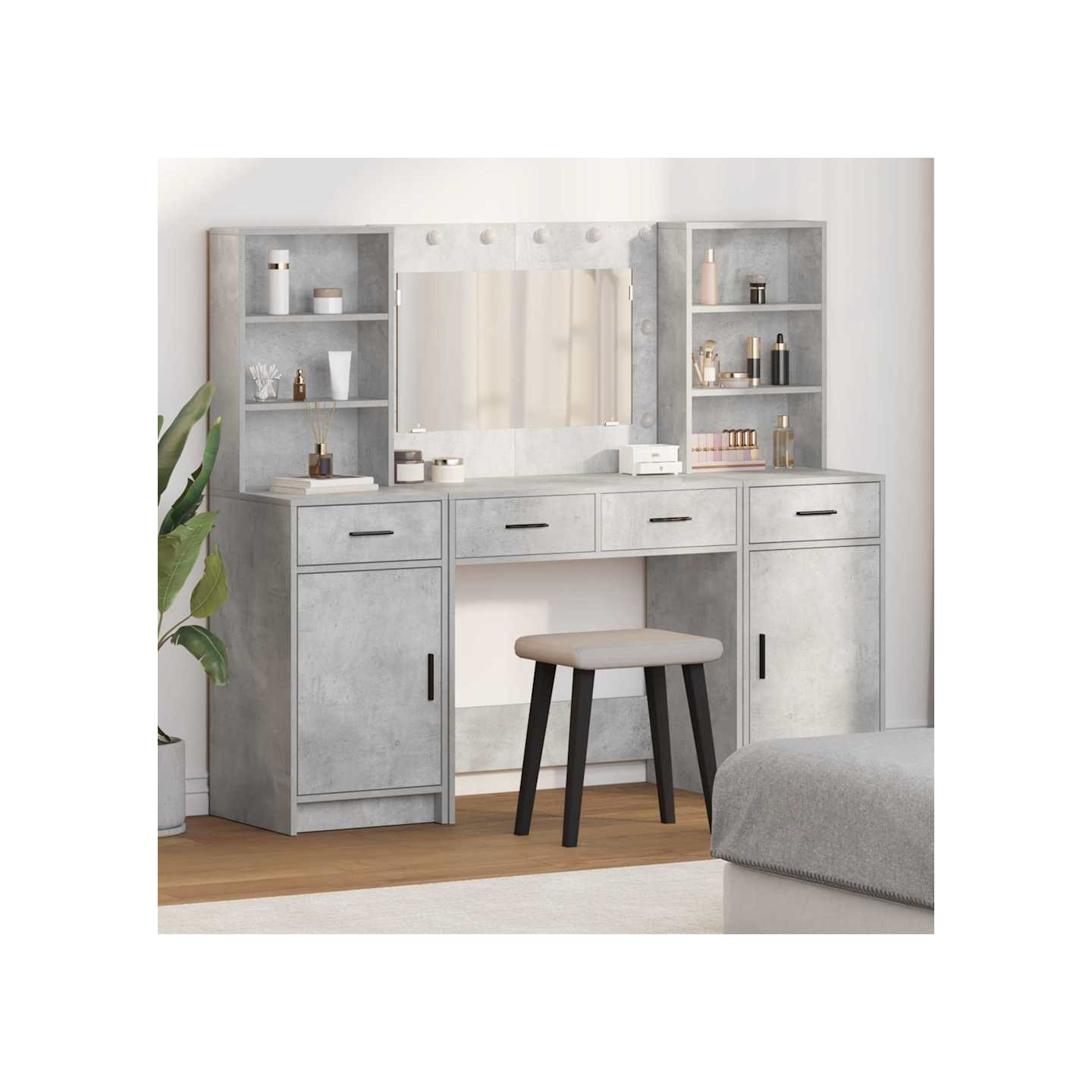 Ensemble de Coiffeuse 3 pc Gris béton Bois d'ingénierie