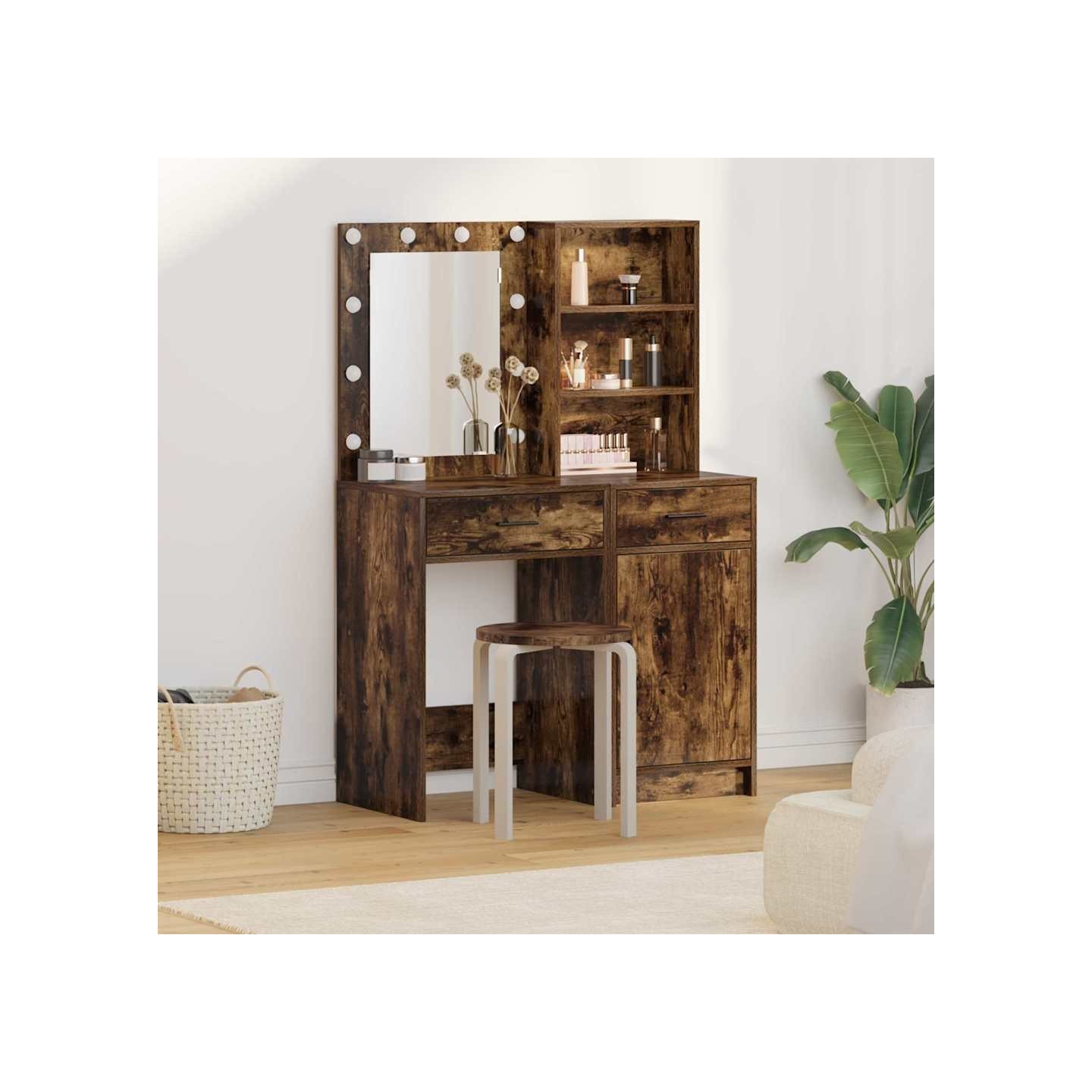 Ensemble de Coiffeuse 2 pc Chêne fumé Bois d'ingénierie