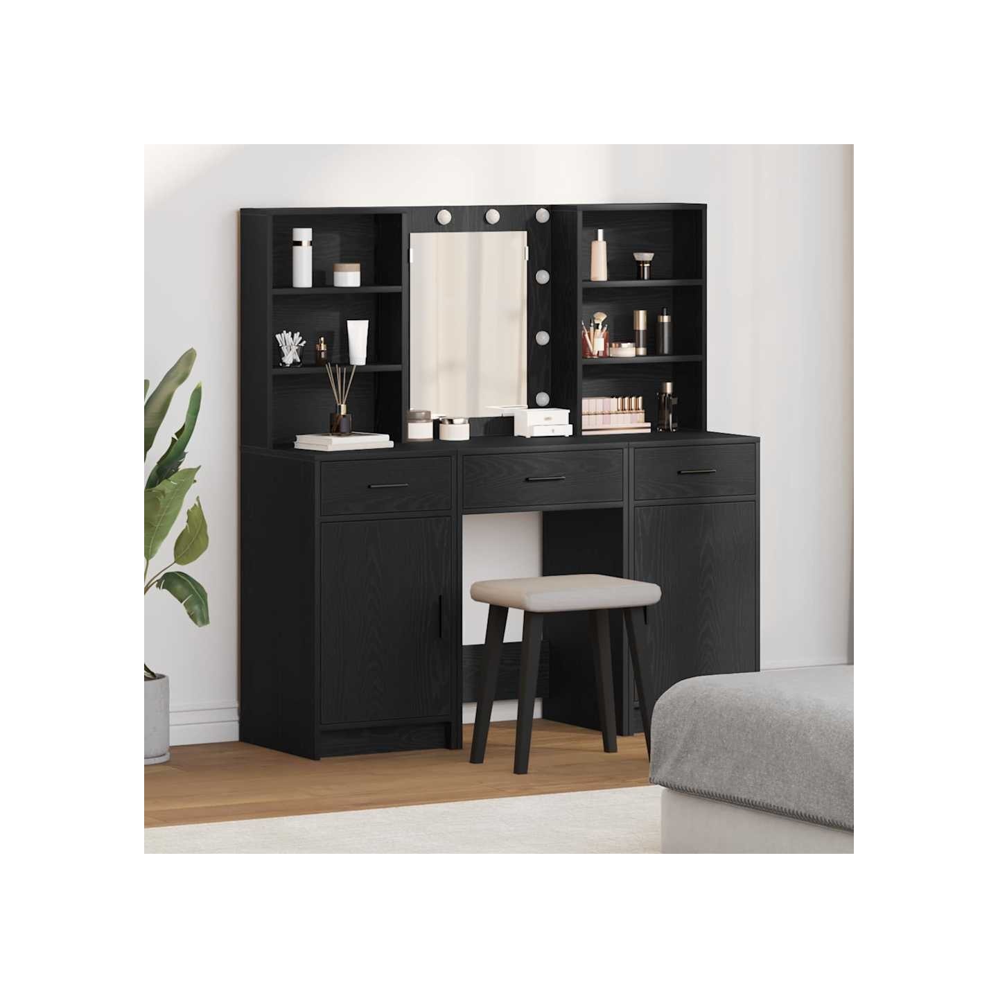 Ensemble de Coiffeuse 3 pc Chêne noir Bois d'ingénierie