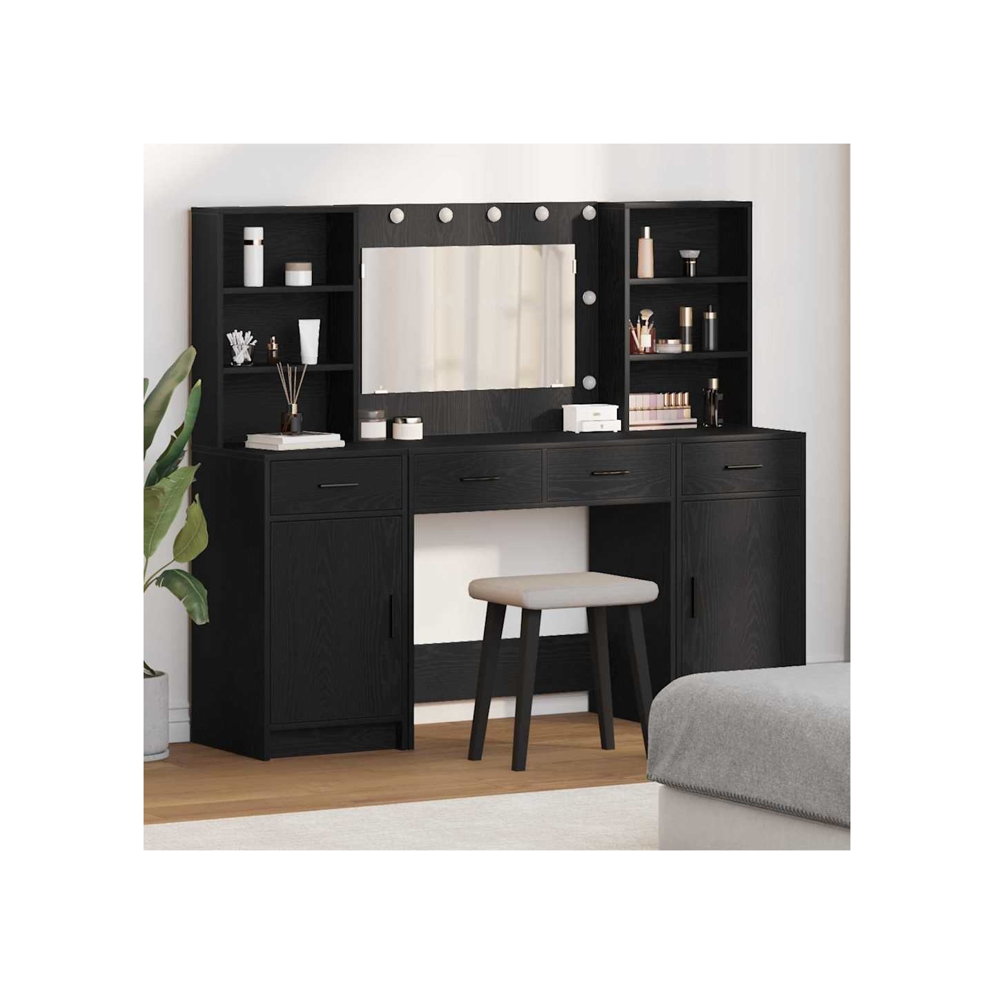 Ensemble de Coiffeuse 3 pc Chêne noir Bois d'ingénierie
