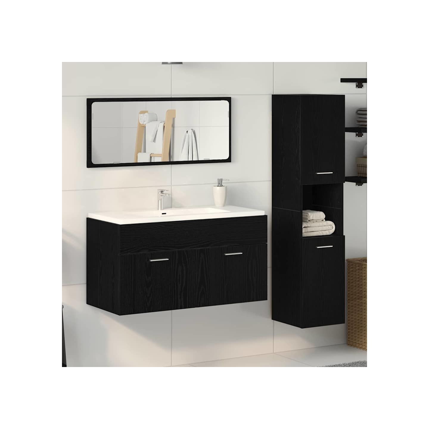 Ensemble de mobilier de salle de bain 3 pc Chêne noir