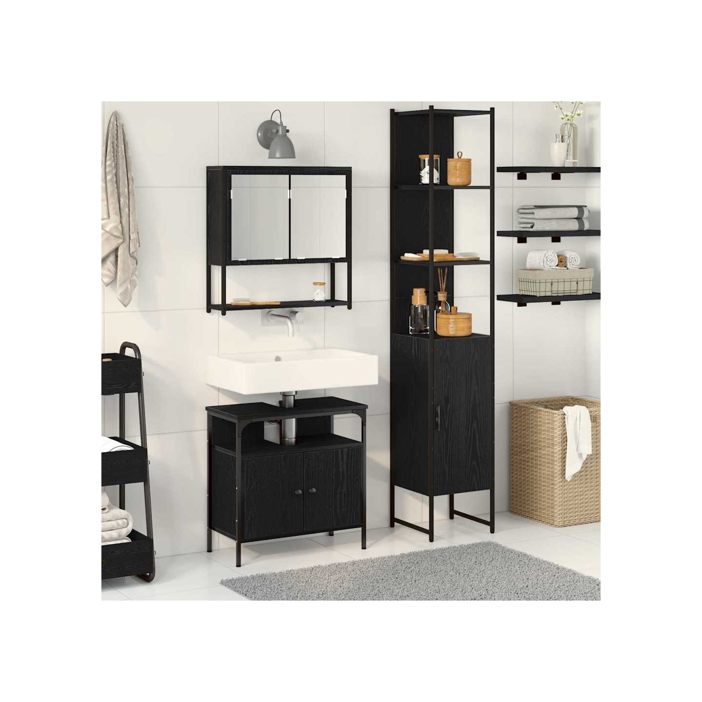 Ensemble de mobilier de salle de bain 3 pc Chêne noir