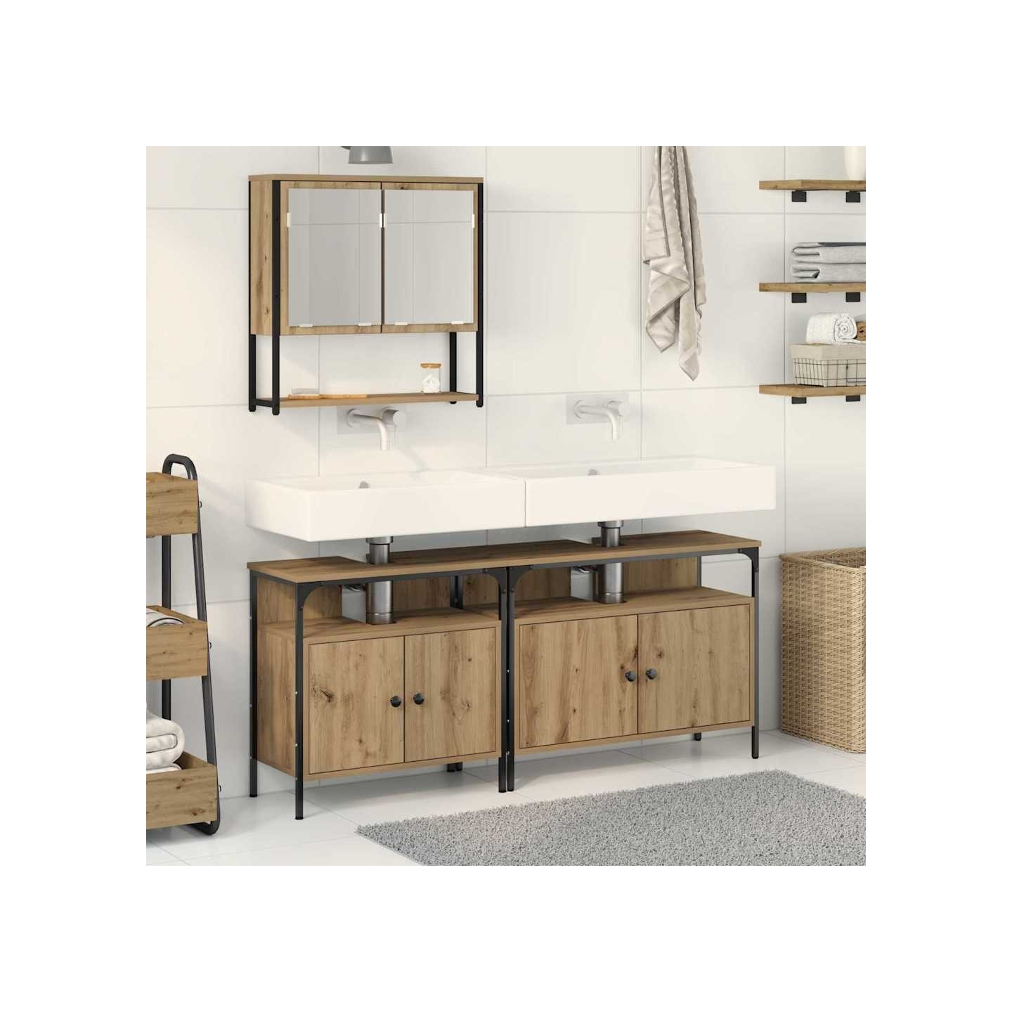Ensemble de mobilier de salle de bain 3 pièces Marron
