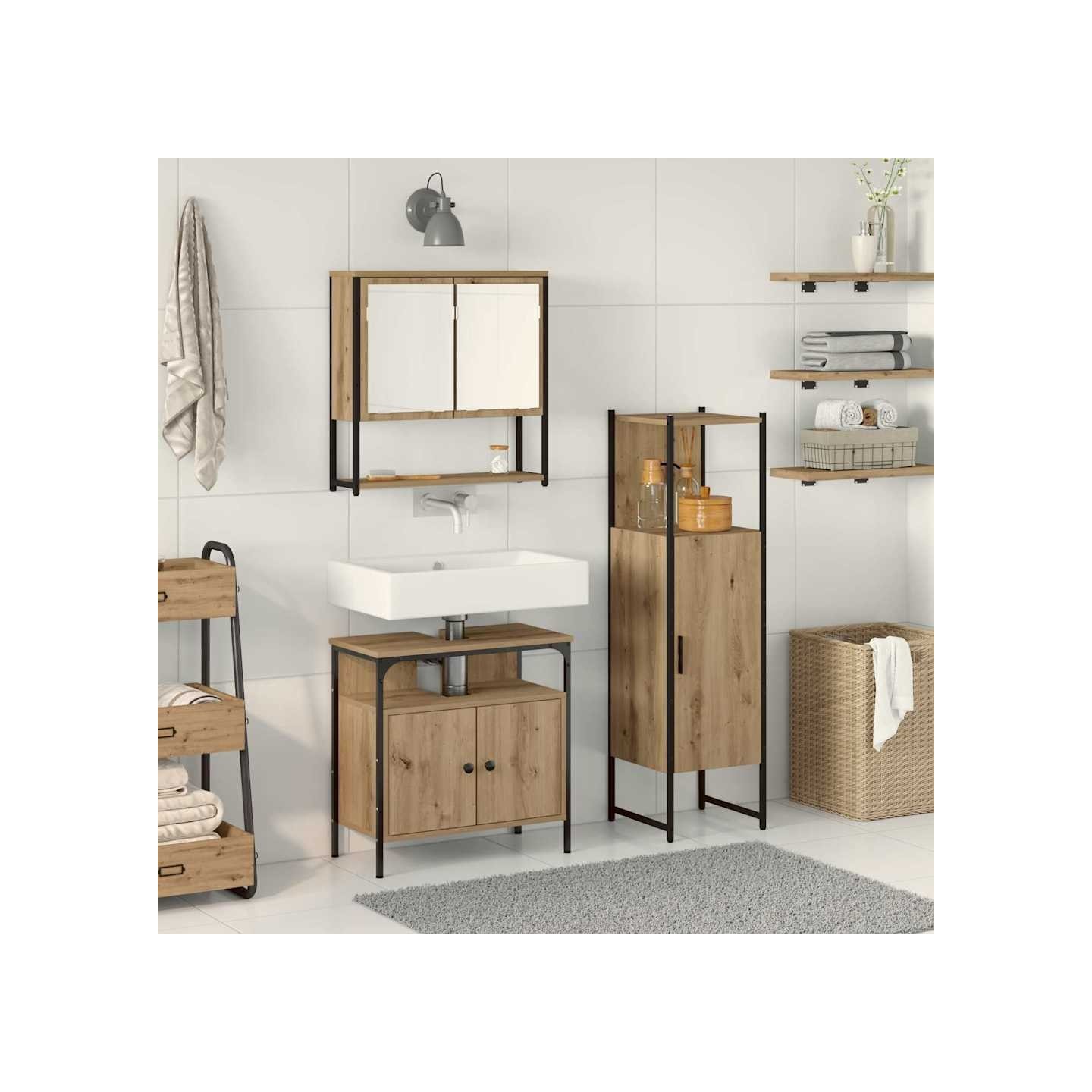 Ensemble de mobilier de salle de bain 3 pièces Marron