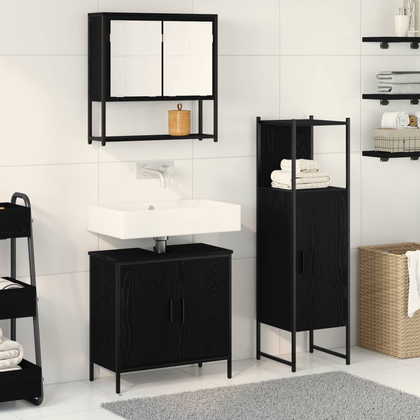 Ensemble de mobilier de salle de bain 3 pc Noir