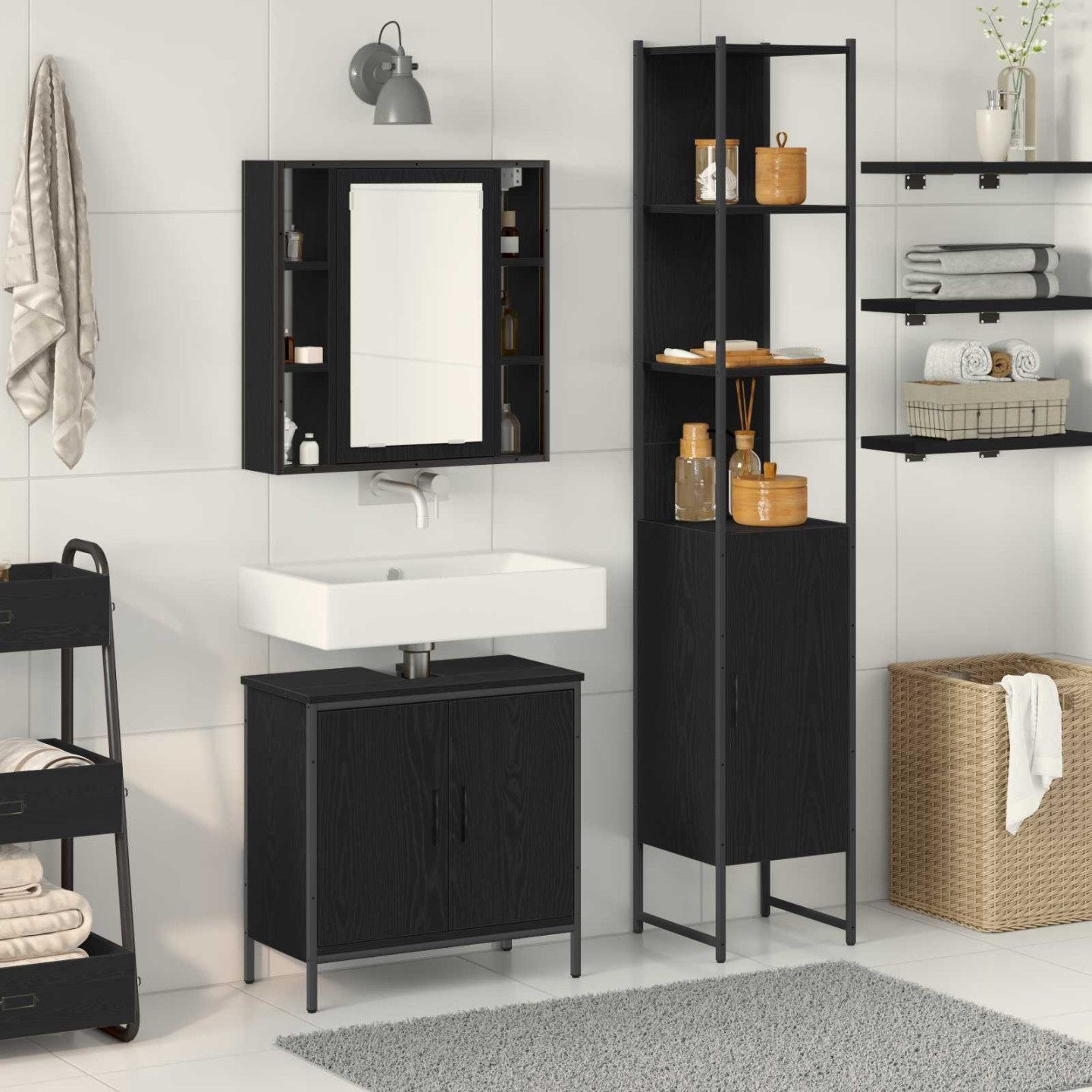 Meubles de salle de bain 3 pc Noir 33 x 33 x 185,5 cm