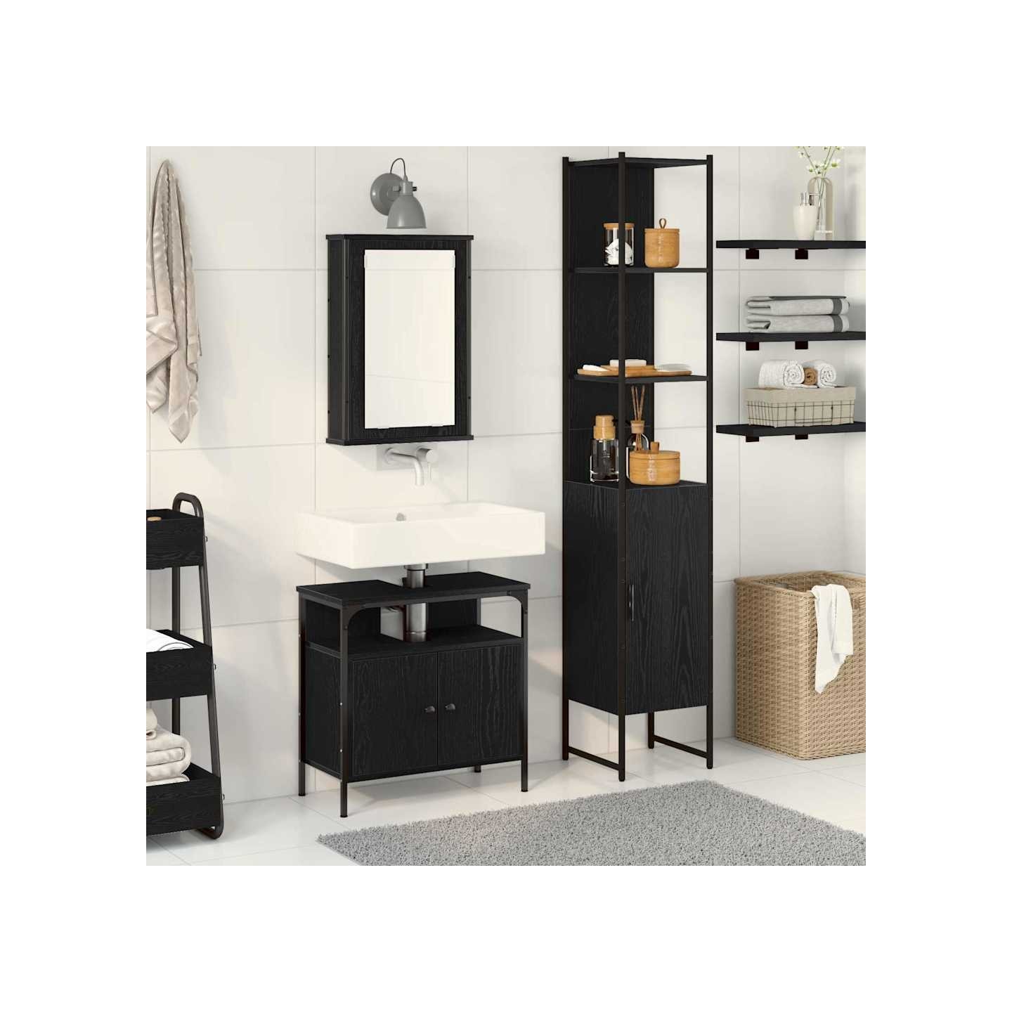 Ensemble de mobilier de salle de bain 3 pc Chêne noir