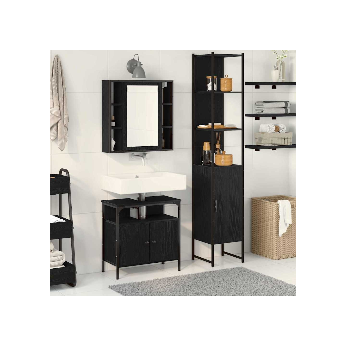 Ensemble de mobilier de salle de bain 3 pc Chêne noir