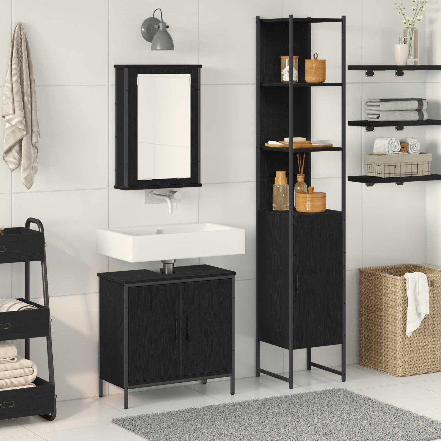Ensemble de mobilier de salle de bain 3 pc Noir