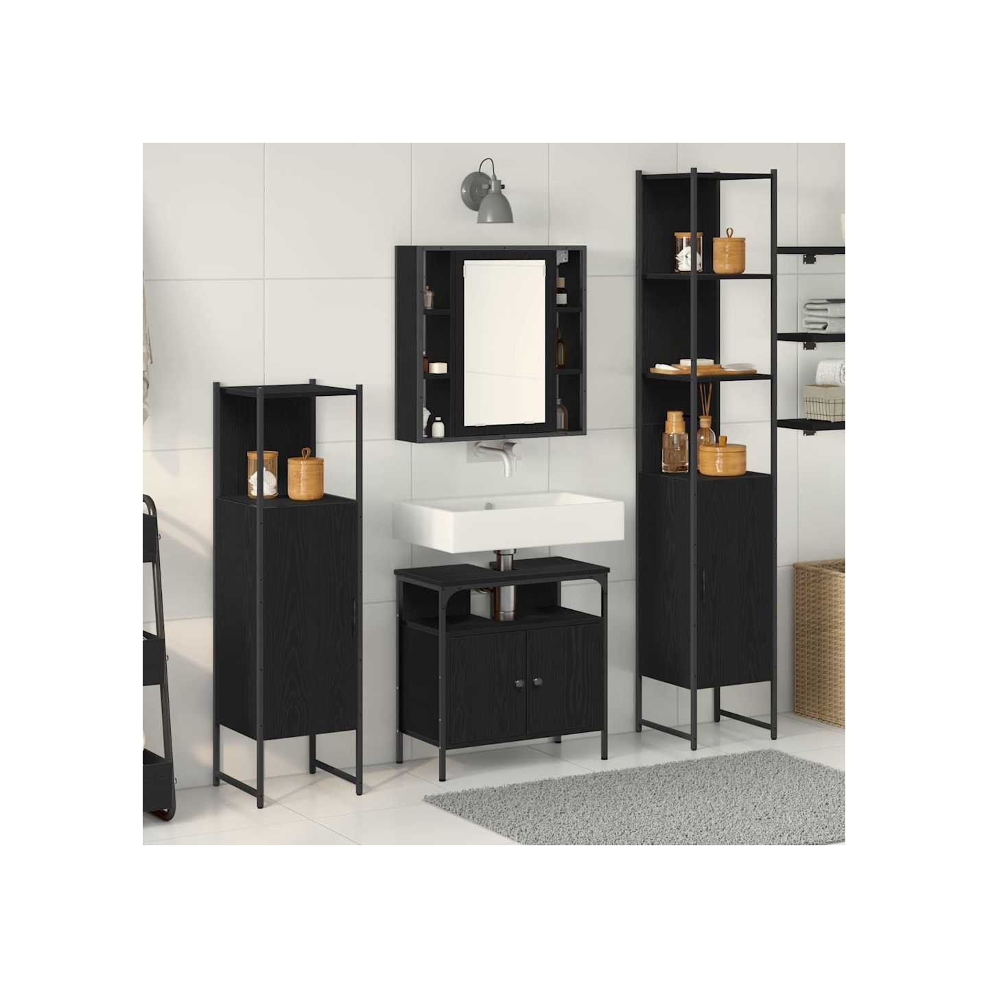 Ensemble de mobilier de salle de bain 4 pc Chêne noir