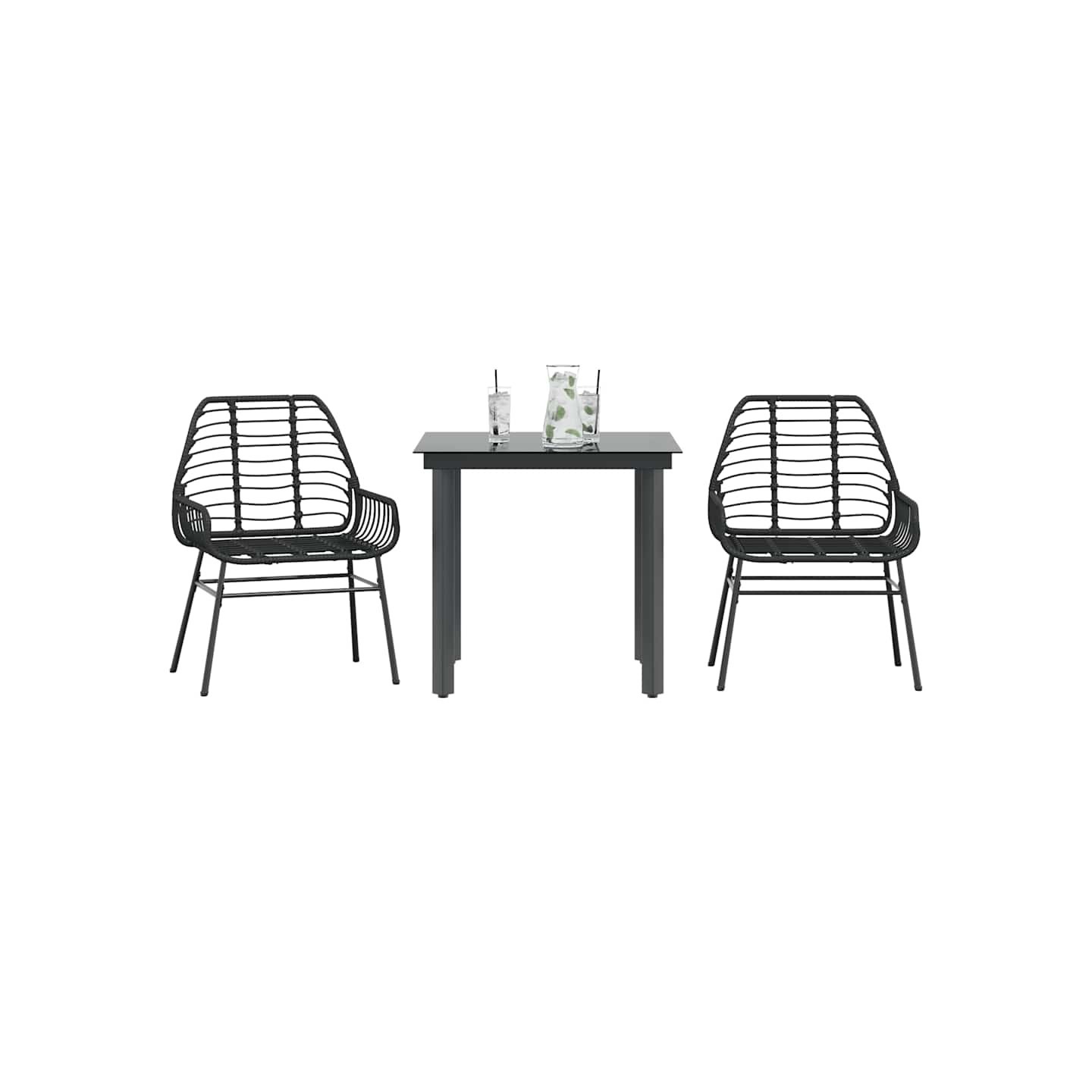 Ensemble à manger de jardin 3 pcs noir résine tressée verre