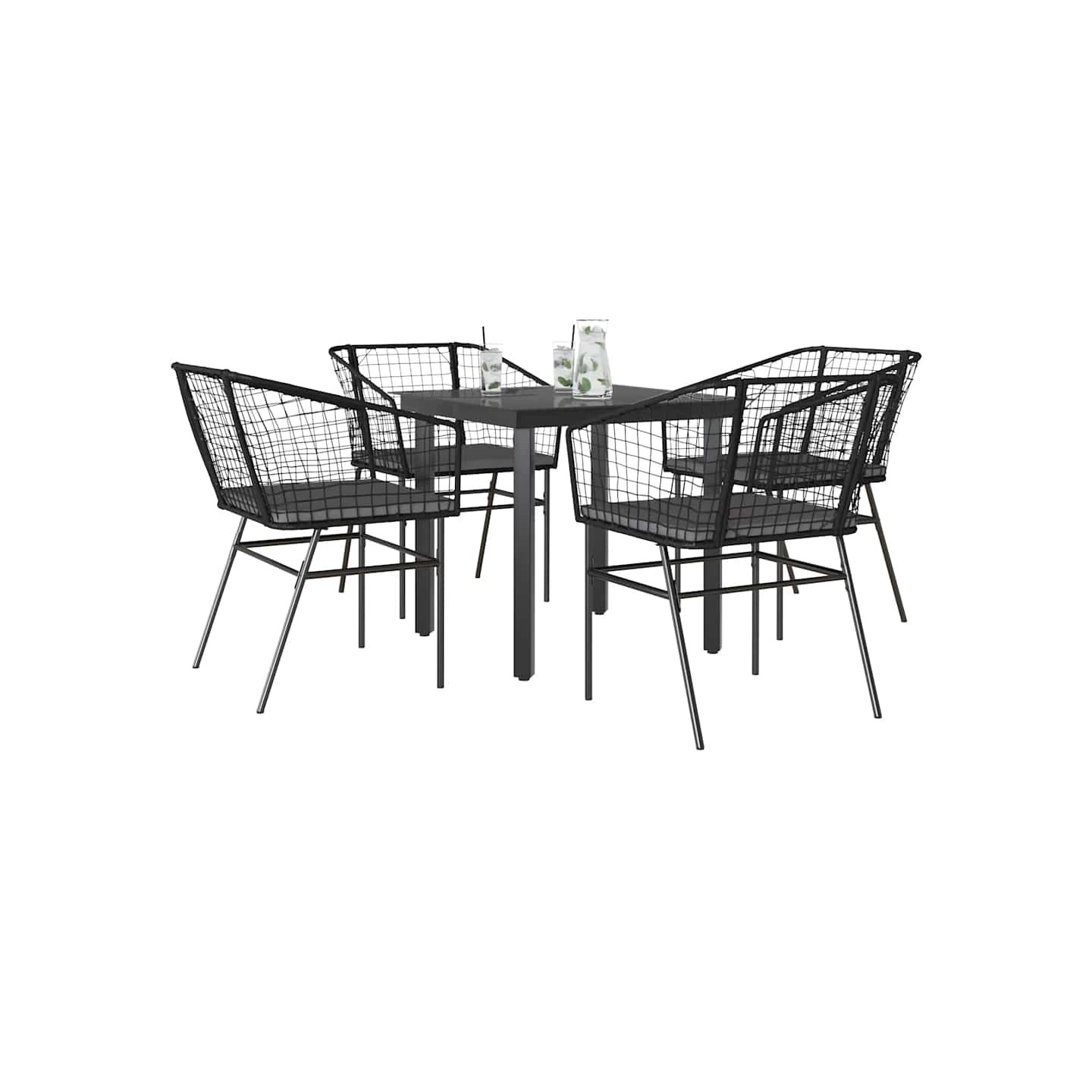 Ensemble à manger de jardin et coussins 5 pcs noir rotin verre