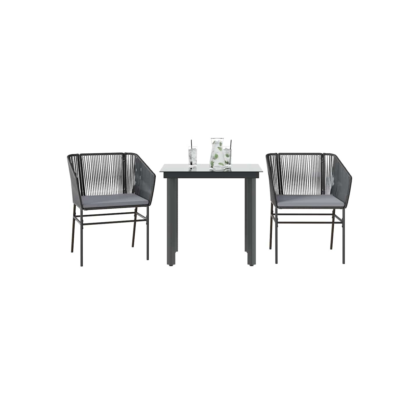Ensemble à manger de jardin et coussins 3 pcs noir rotin verre