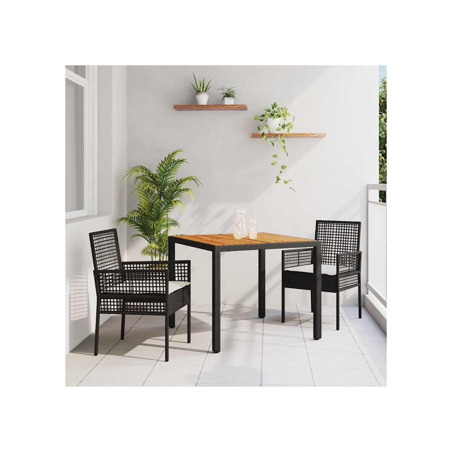 Ensemble de salle à manger pour jardin 3 pc Noir polyrotin