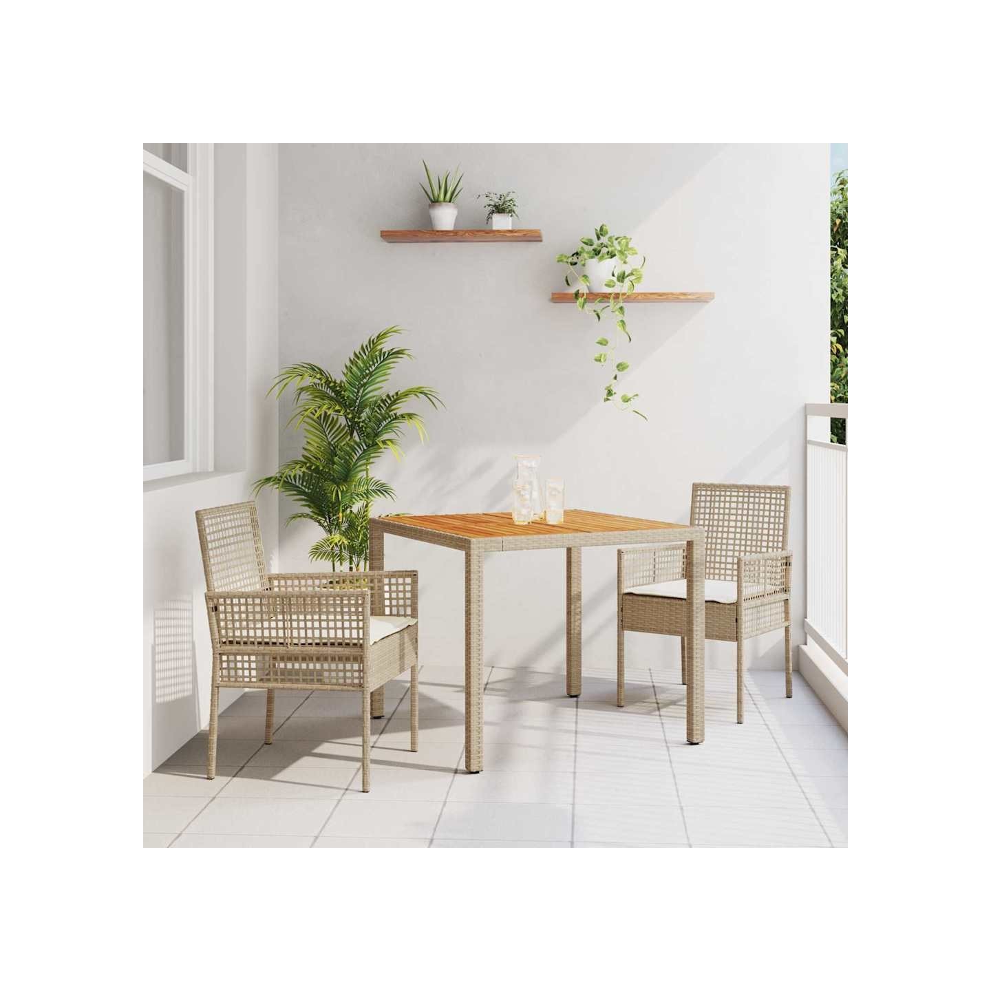 Ensemble de salle à manger pour jardin 3 pc Beige polyrotin