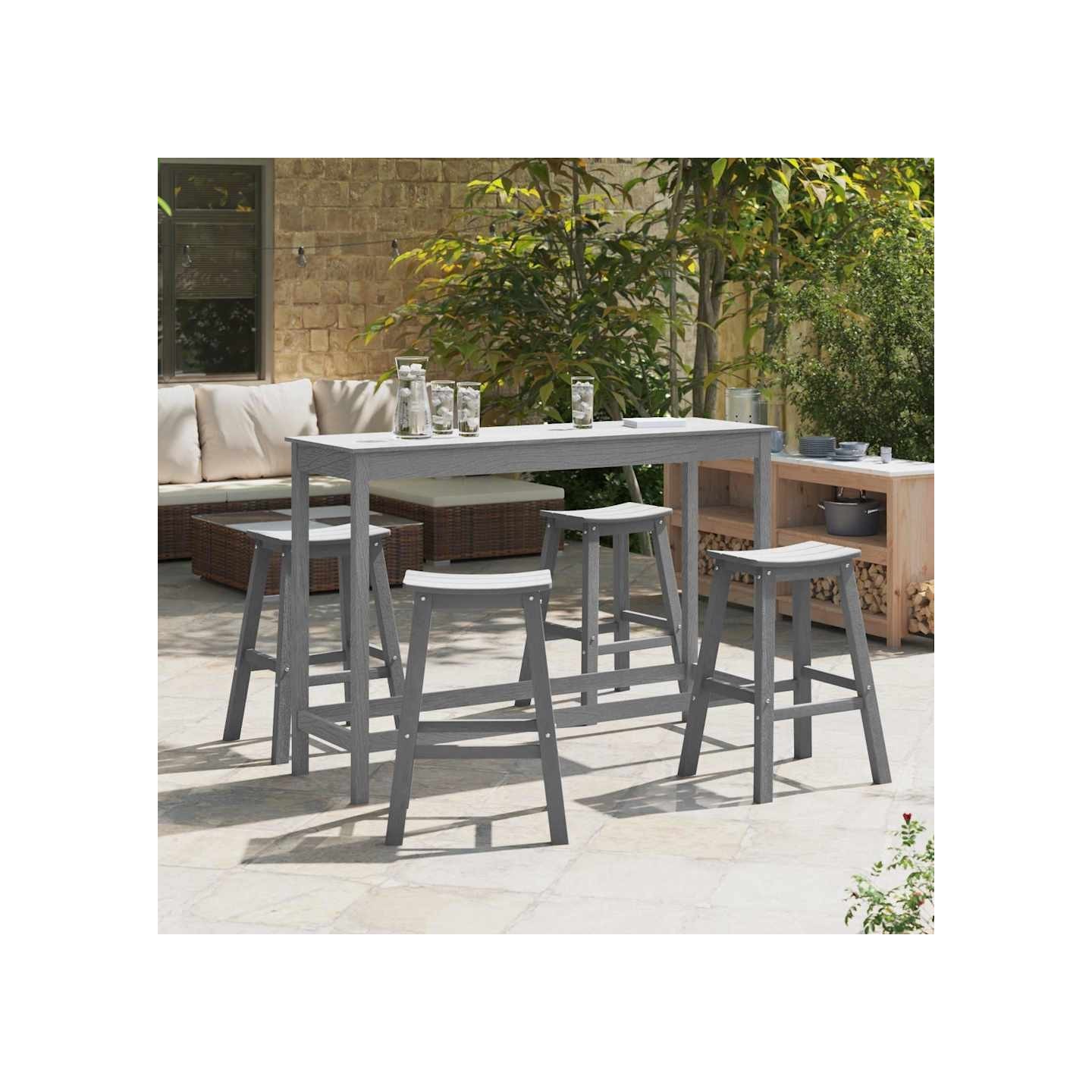 Ensemble de bar de jardin 4 pc Gris clair HDPE