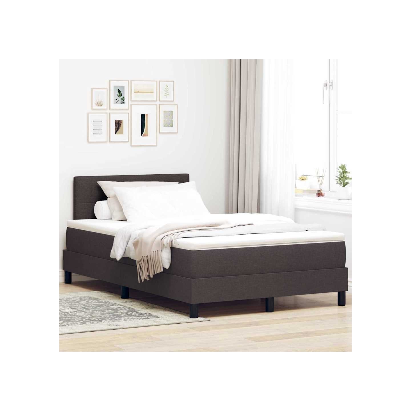 Lit à ressorts avec bandes LED Marron foncé 120 x 190 cm tissu