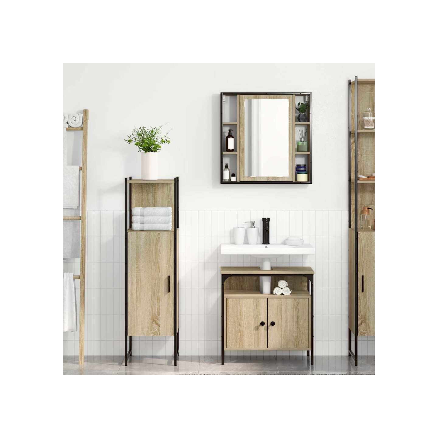 Ensemble de mobilier de salle de bain 3 pièces Marron