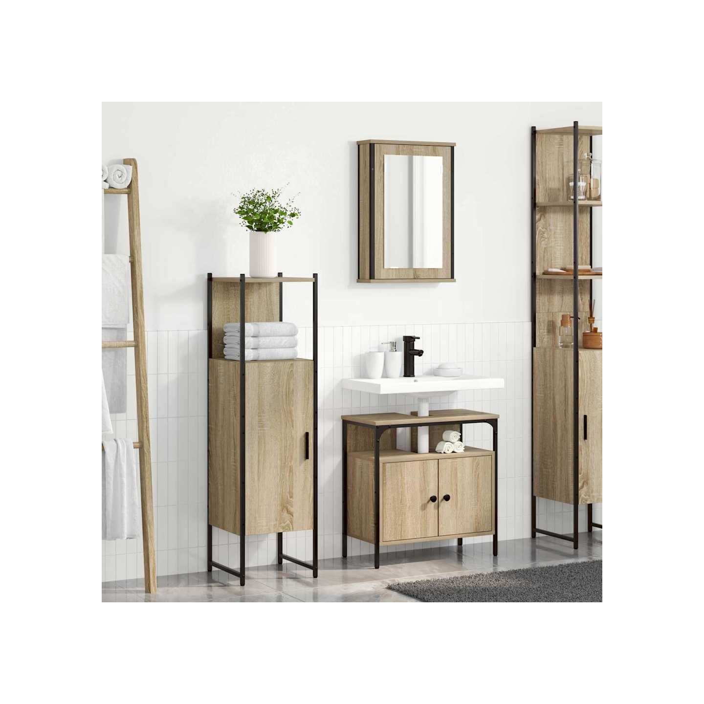 Ensemble de mobilier de salle de bain 3 pièces Marron