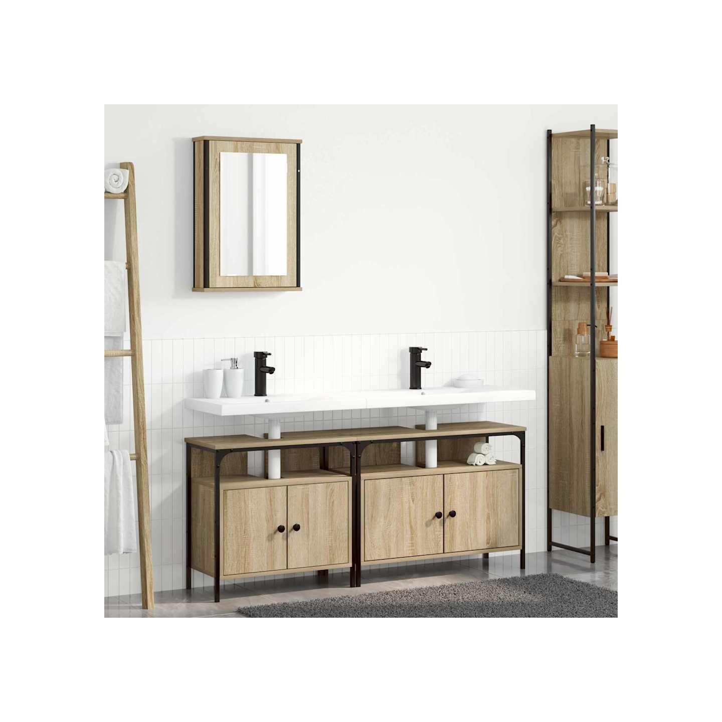 Ensemble de mobilier de salle de bain 3 pièces Marron