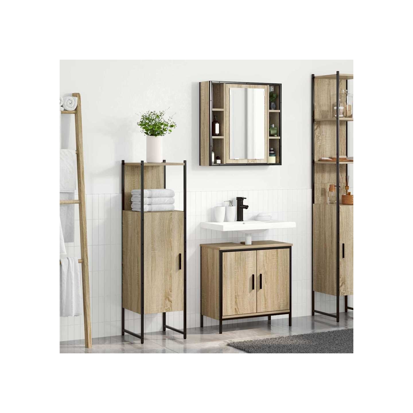Ensemble de mobilier de salle de bain 3 pièces Marron