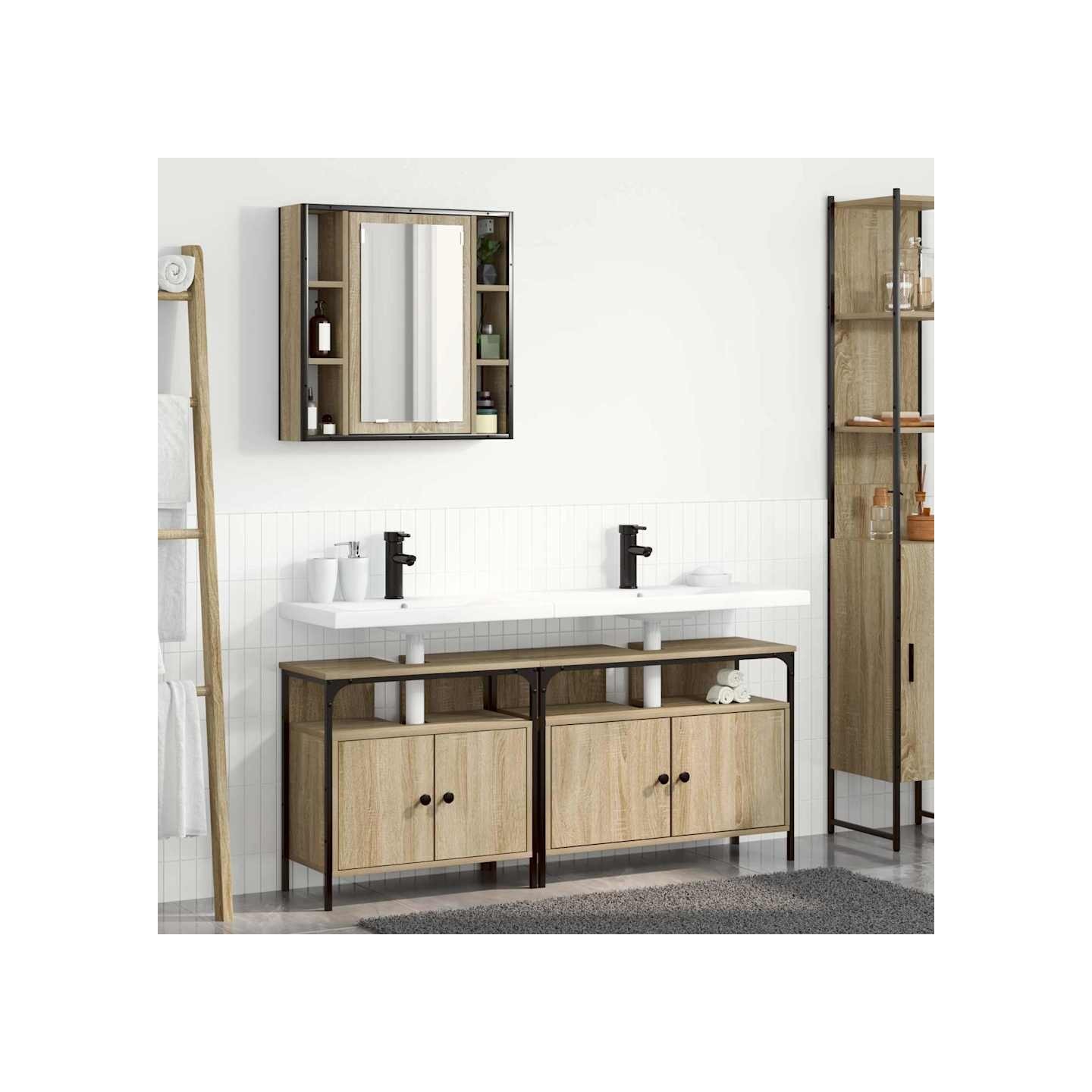 Ensemble de mobilier de salle de bain 3 pièces Marron