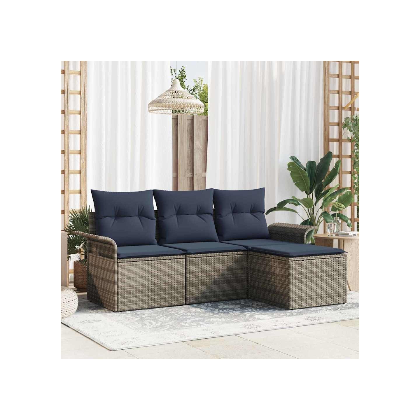 Ensemble de canapé de jardin 4 pc Gris polyrotin