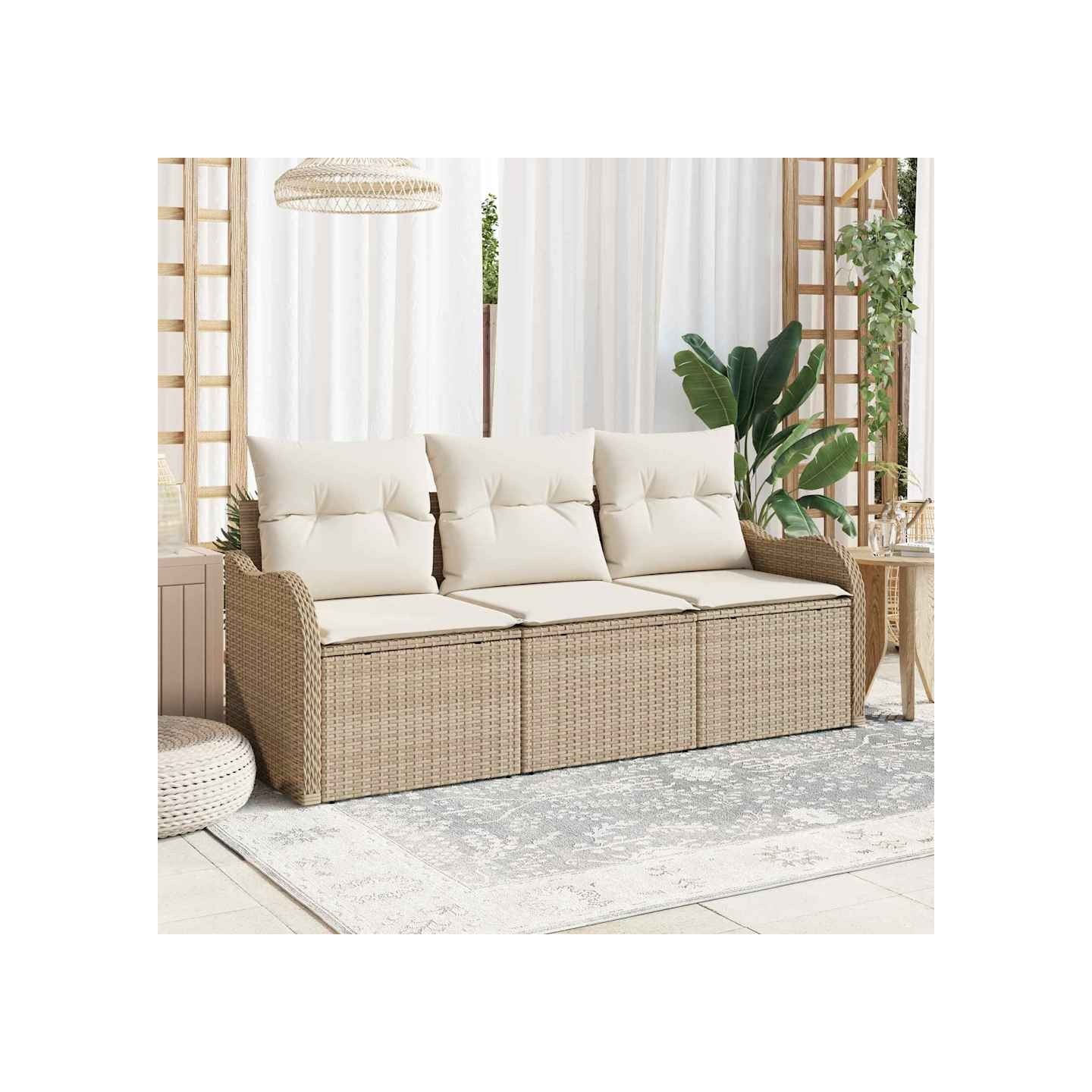 Ensemble de canapé de jardin 3 pc Beige polyrotin