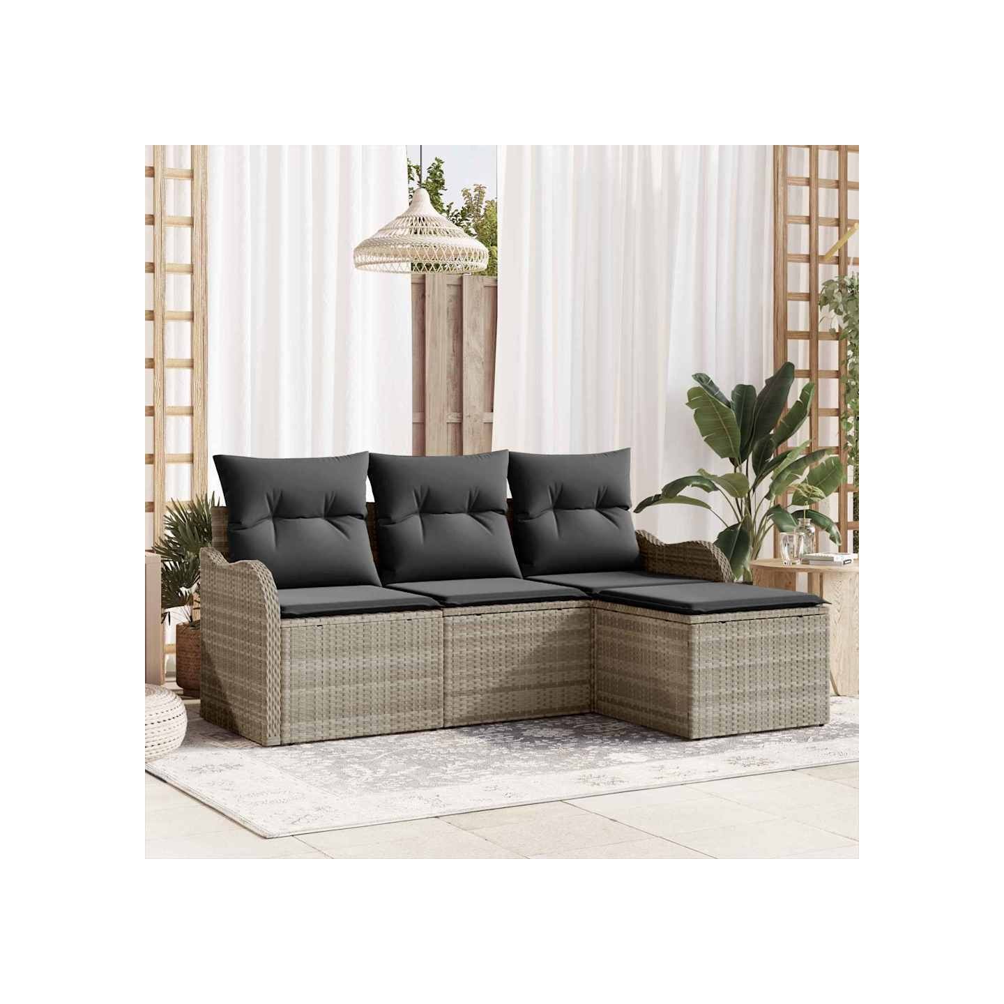 Ensemble de canapé de jardin 4 pc Gris clair polyrotin