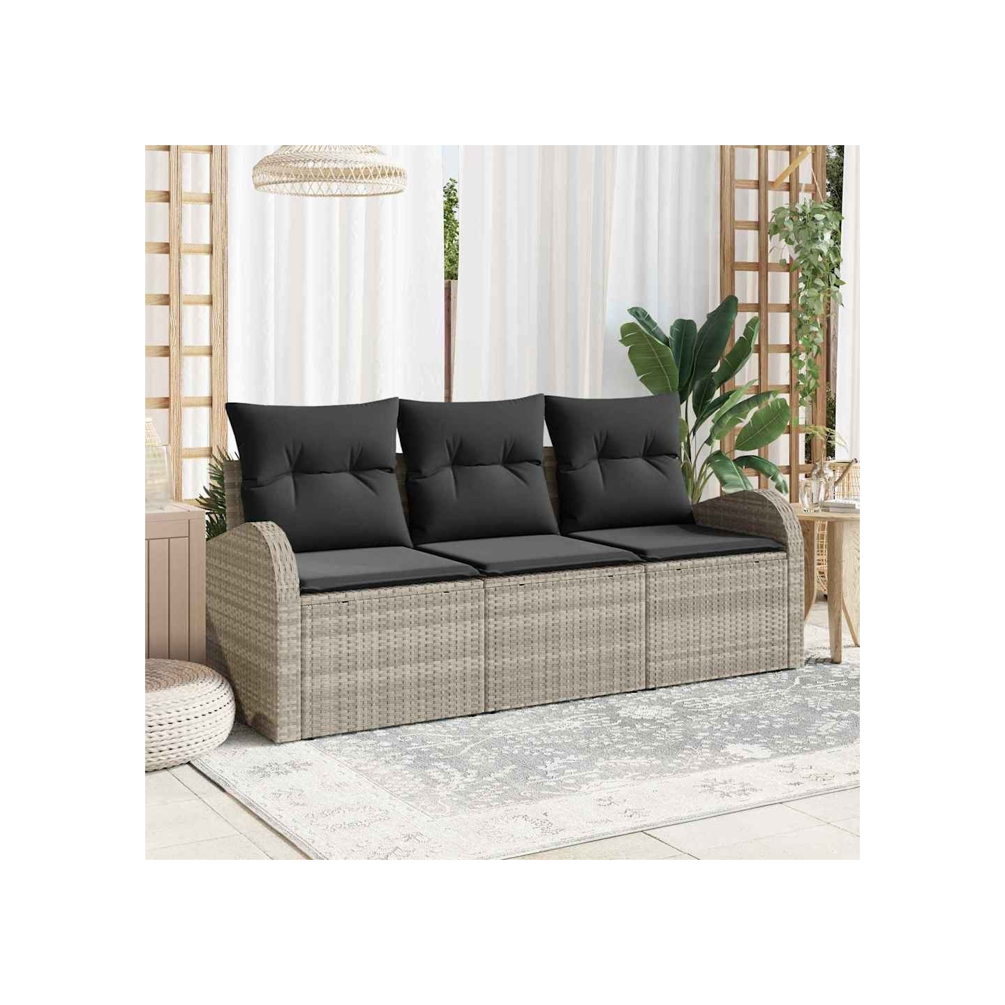 Ensemble de canapé de jardin 3 pcs Gris clair Poly rotin