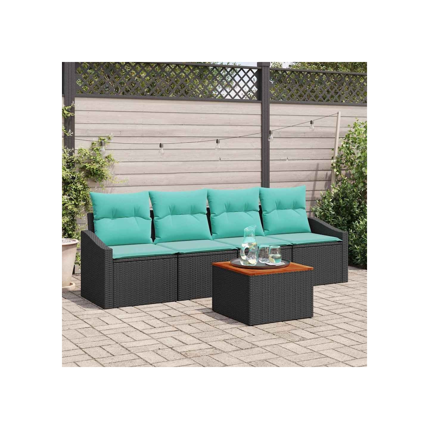 Ensemble de canapé de jardin 5 pc Noir polyrotin