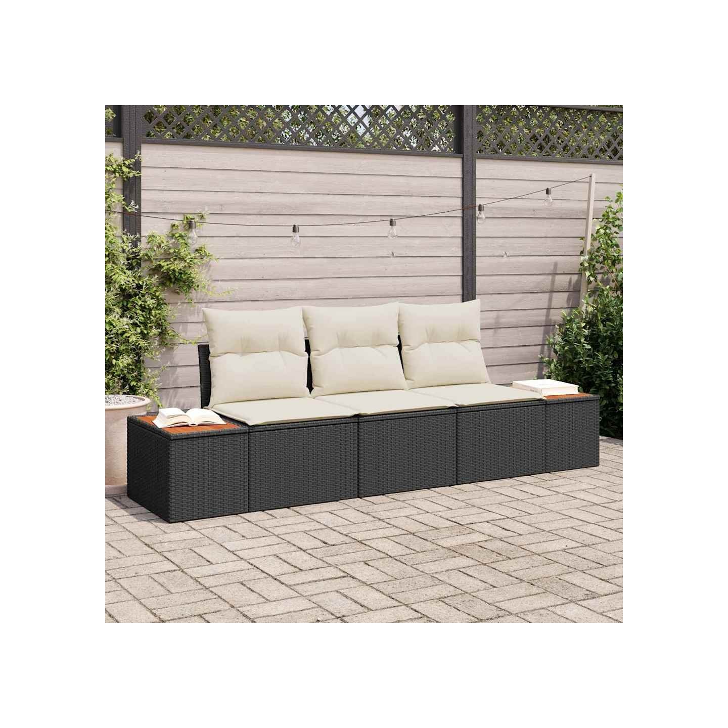 Ensemble de canapé de jardin 3 pc Noir polyrotin