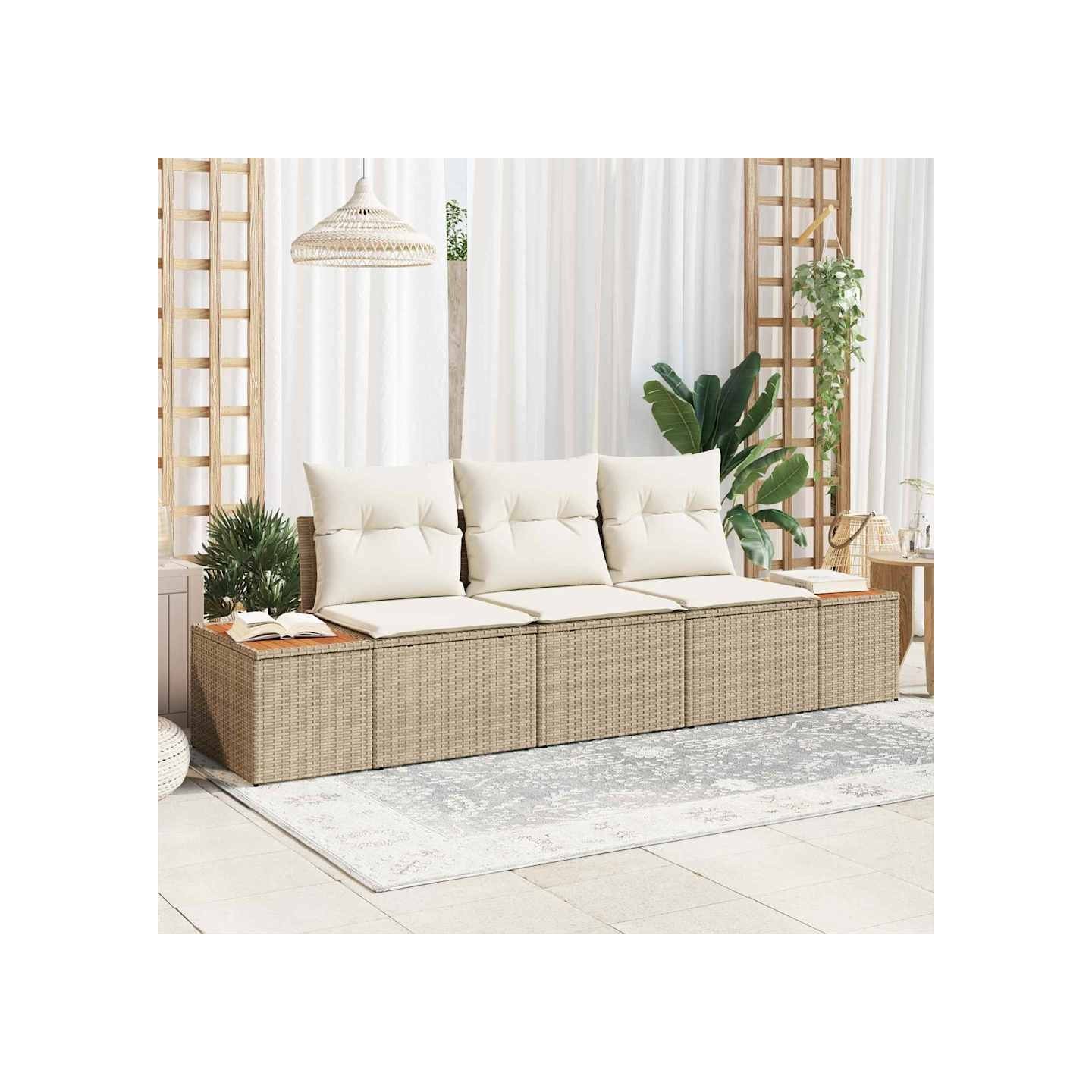 Ensemble de canapé de jardin 3 pc Beige polyrotin