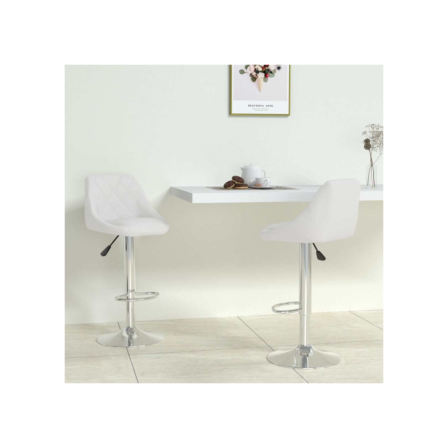 Tabourets de bar lot de 2 blanc similicuir