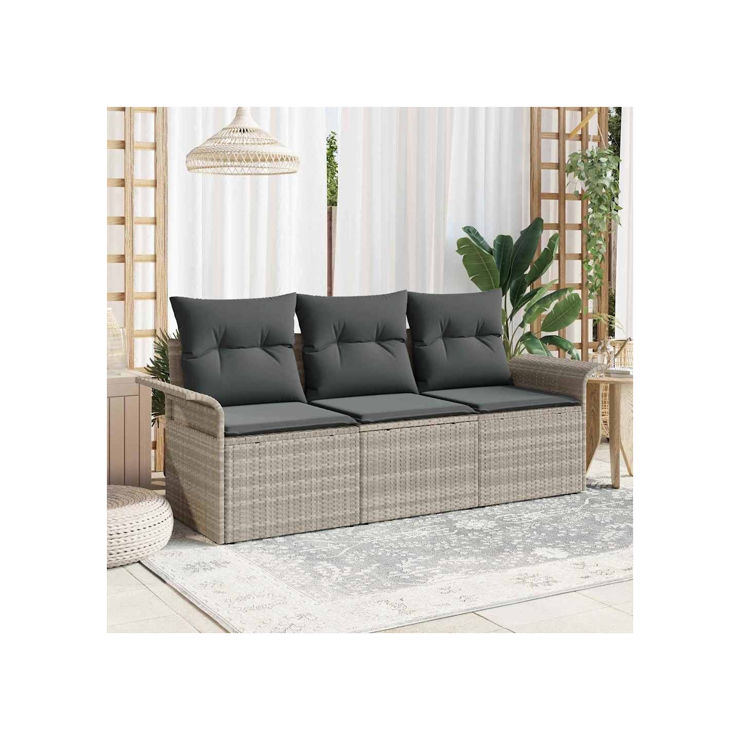 Ensemble de canapé de jardin 3 pc Gris clair Poly rotin