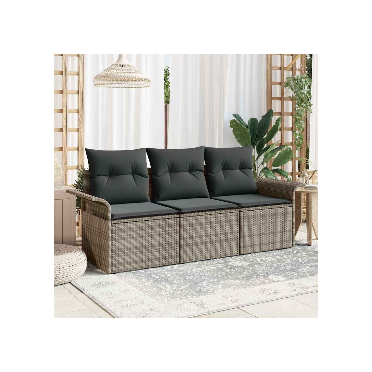 Ensemble de canapé de jardin 3 pc Gris Poly rotin