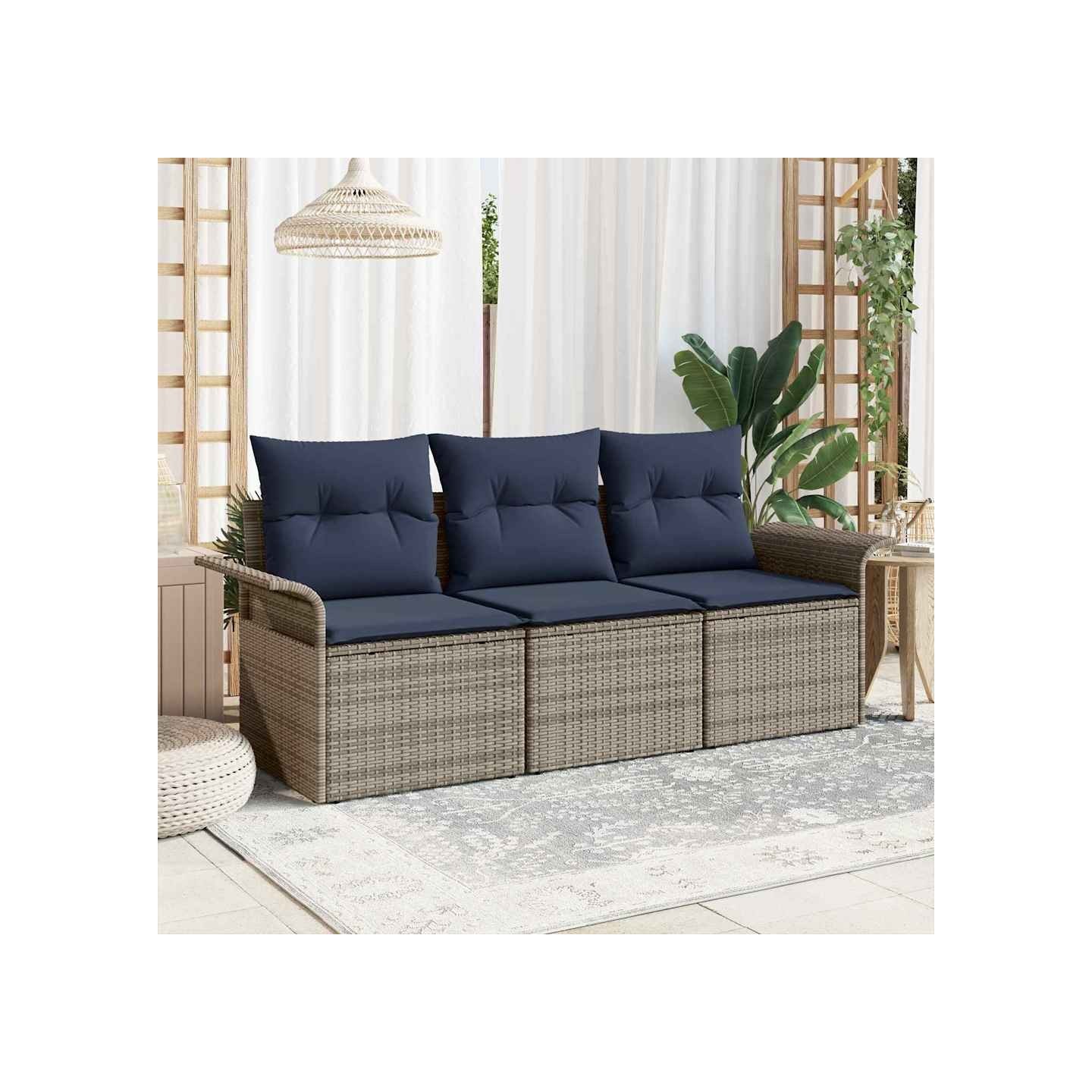 Ensemble de canapé de jardin 3 pc Gris Poly rotin