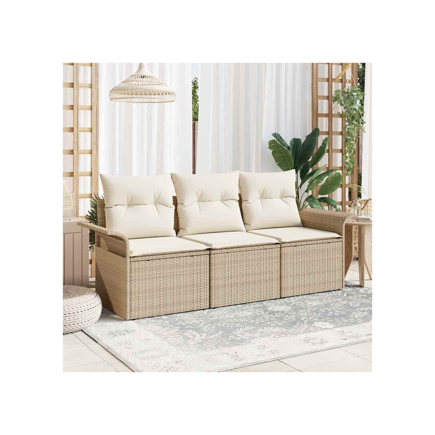 Ensemble de canapé de jardin 3 pc Beige Poly rotin