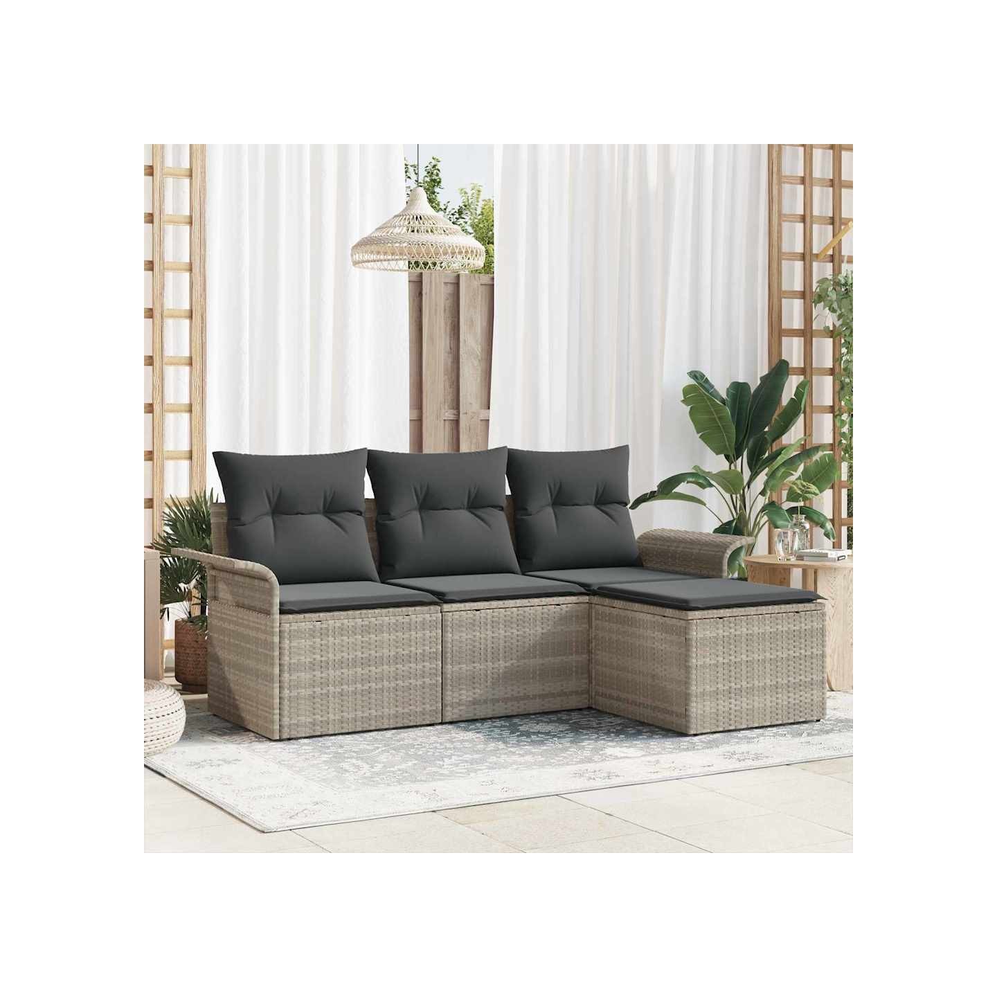 Ensemble de canapé de jardin 4 pc Gris clair polyrotin