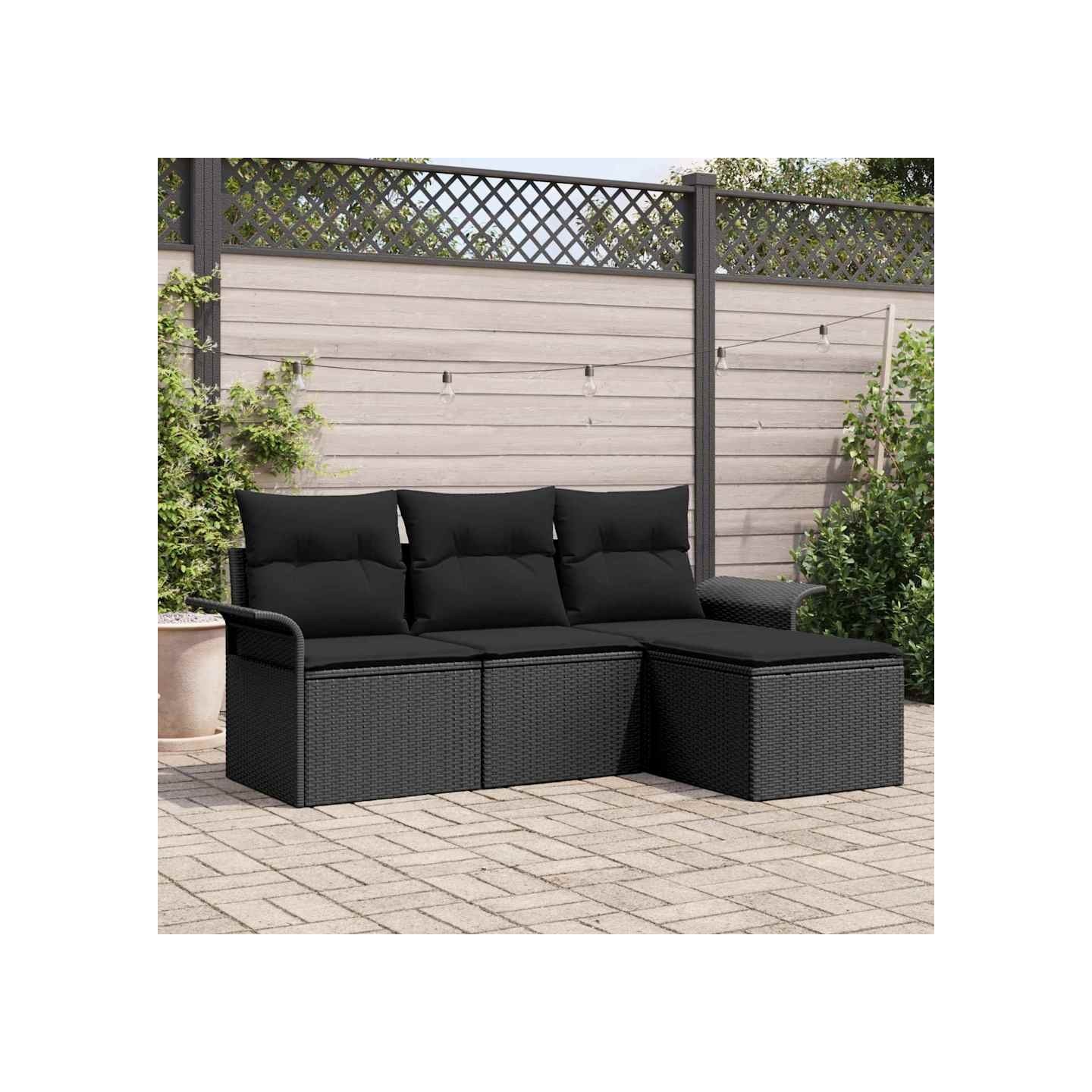 Ensemble de canapé de jardin 4 pc Noir polyrotin